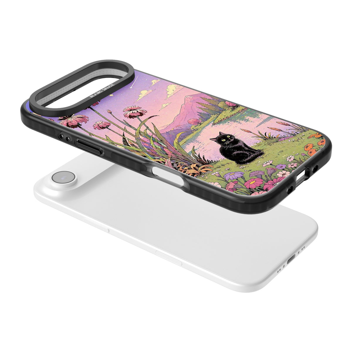 Mystic Whiskers iPhone Air Impact Black Phone Case angled
