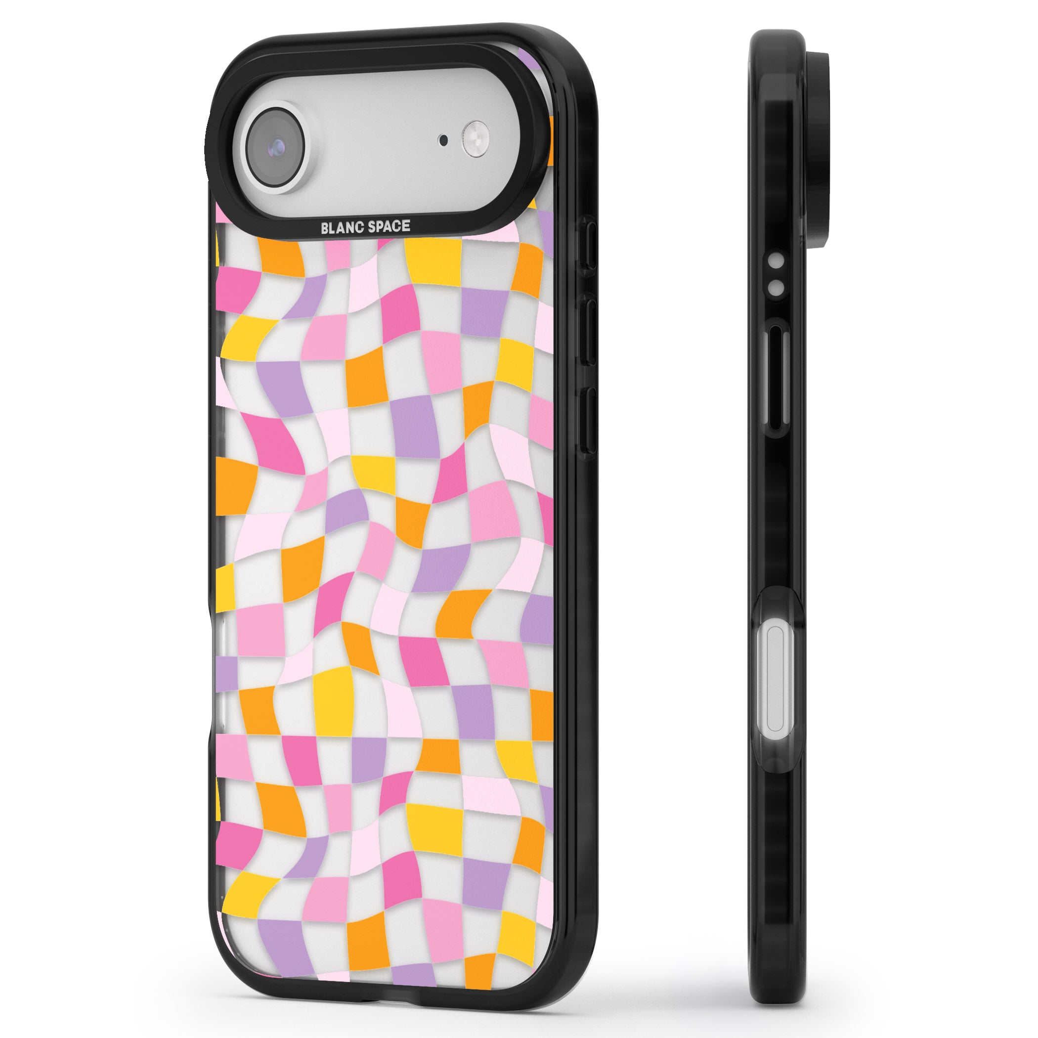 Wonky Squares Pattern iPhone 17 Air Impact Black Phone Case Side Profile