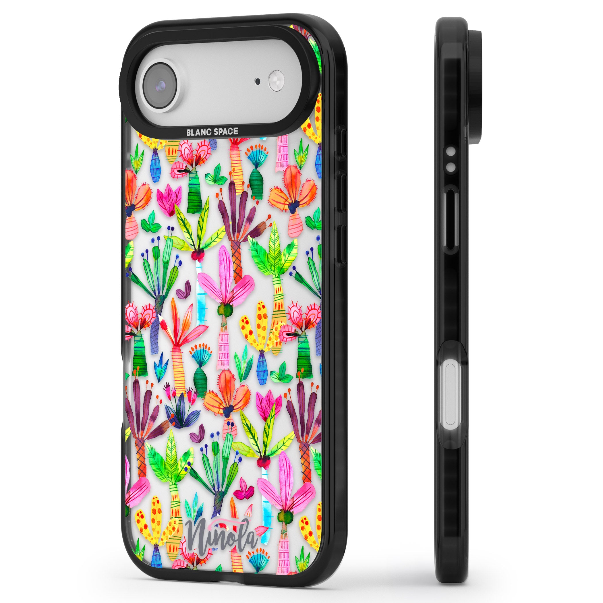 Tropical Botanical iPhone 17 Air Impact Black Phone Case Side Profile