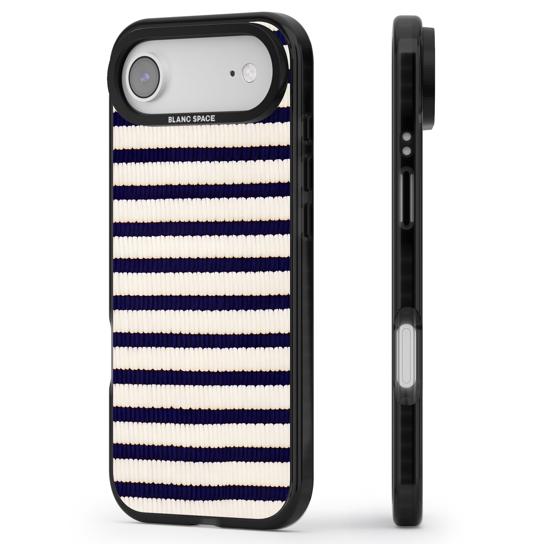 Navy & Cream Stripes iPhone 17 Air Impact Black Phone Case Side Profile