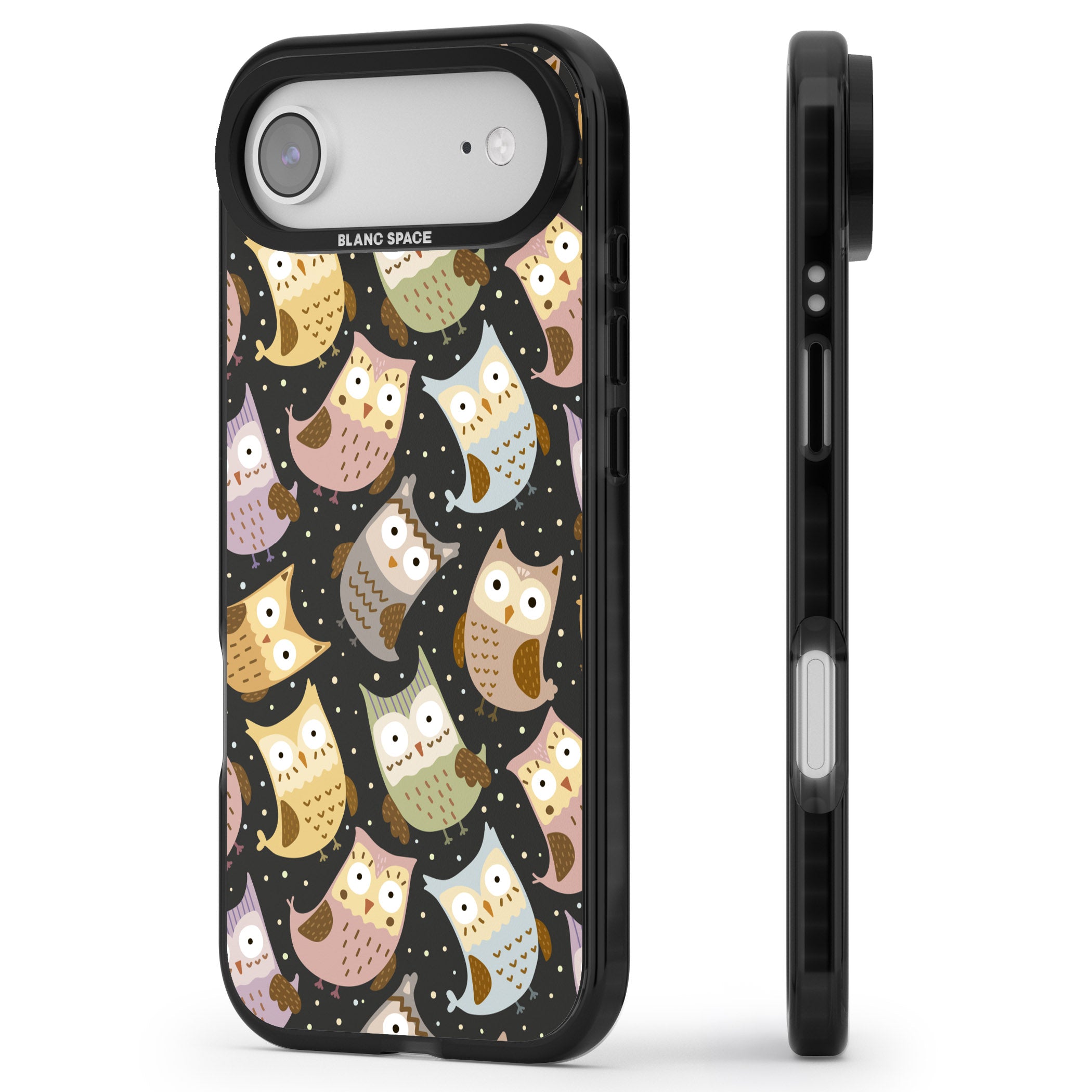 Cute Owl Pattern iPhone 17 Air Impact Black Phone Case Side Profile