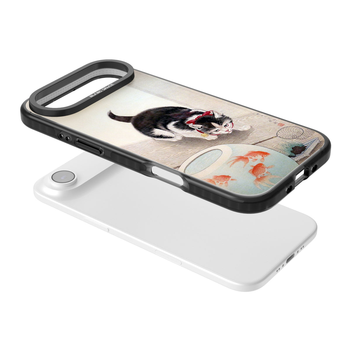 Cat & Goldfish Bowl iPhone Air Impact Black Phone Case angled