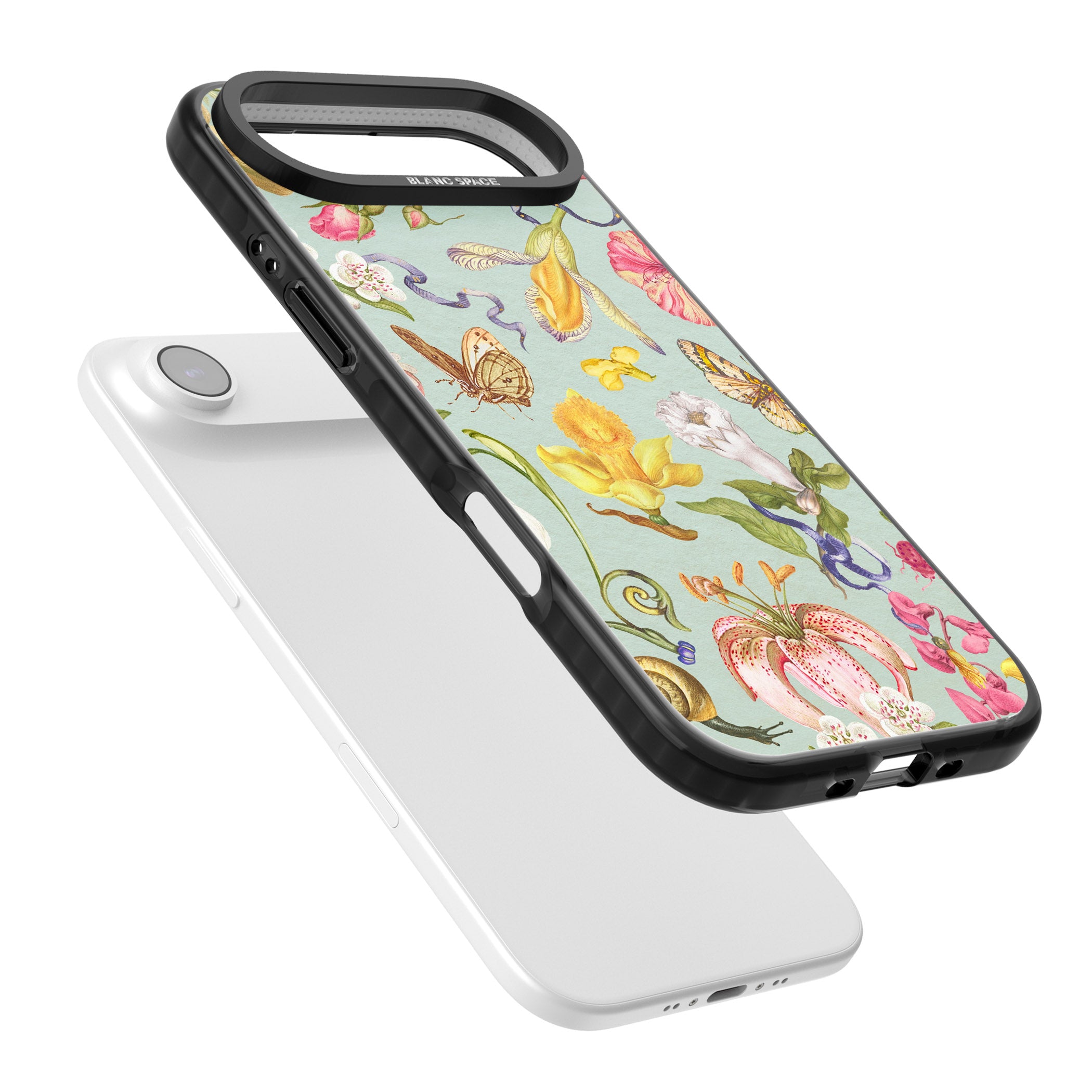 Blue Vintage Painted Flowers iPhone 17 Air Impact Black Phone Case Colours