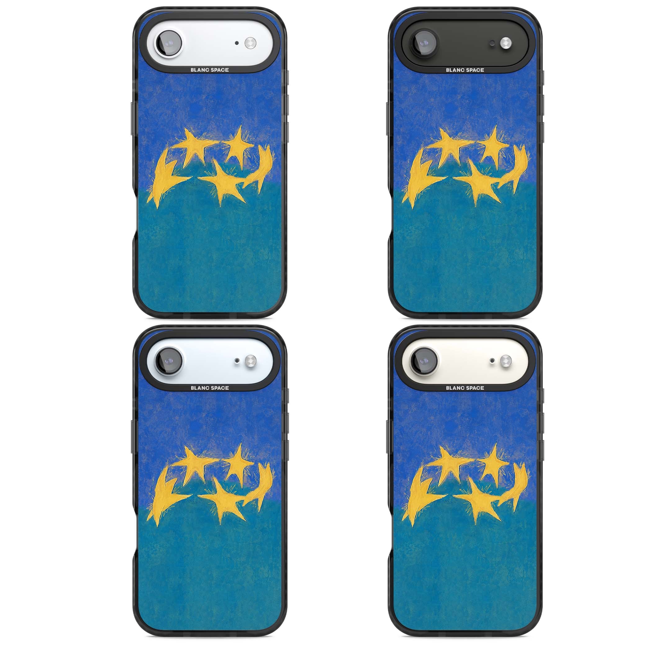 Star Boogie stars aesthetic iPhone case featuring five yellow hand-painted stars on cobalt blue and teal | Clear Impact case for iPhone Air