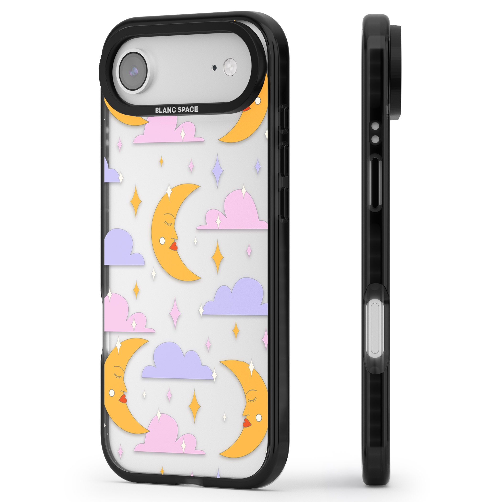 Moons & Clouds iPhone 17 Air Impact Black Phone Case Side Profile
