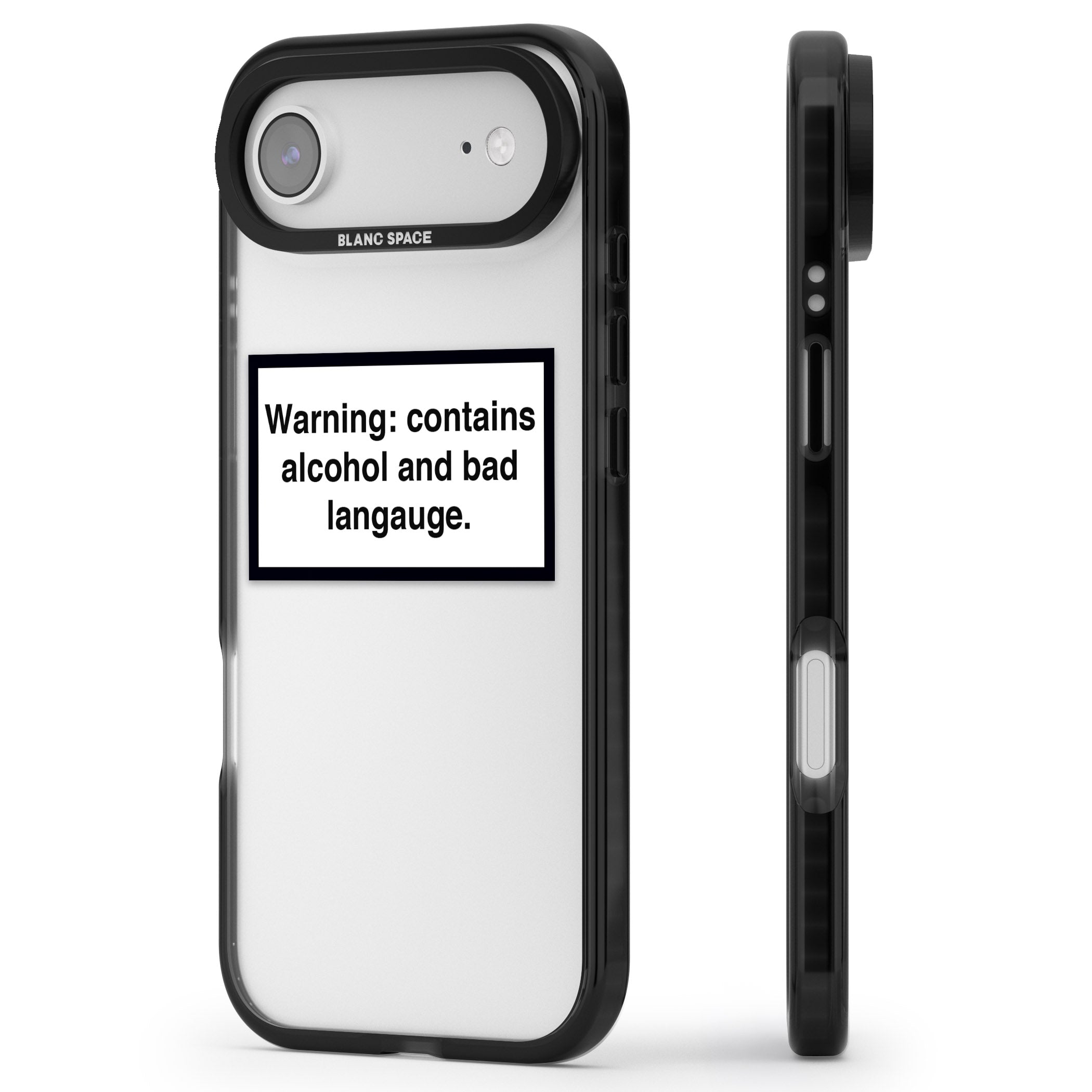 Warning: Contains Alcohol & Bad Language iPhone 17 Air Impact Black Phone Case Side Profile
