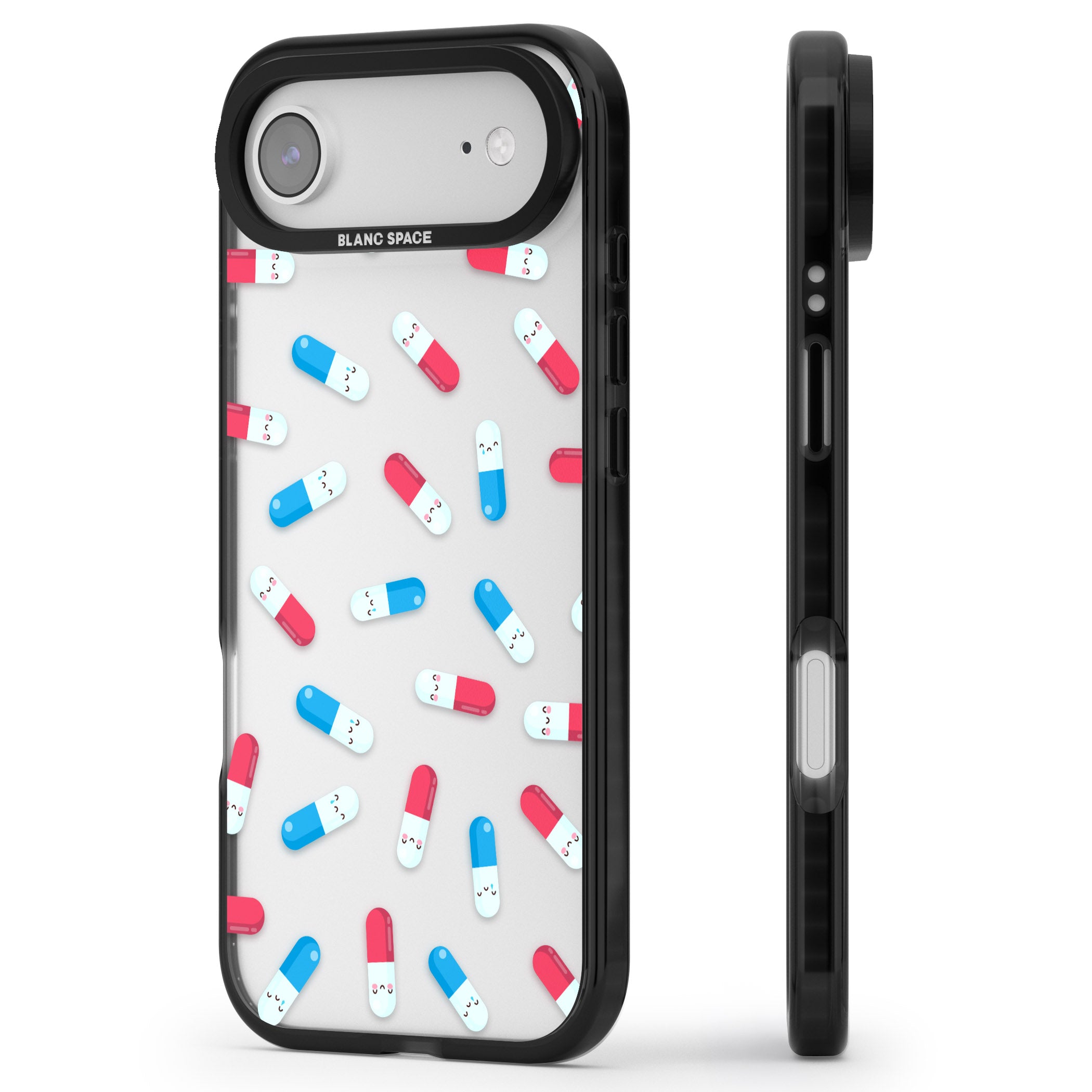 Kawaii Pill Pattern iPhone 17 Air Impact Black Phone Case Side Profile