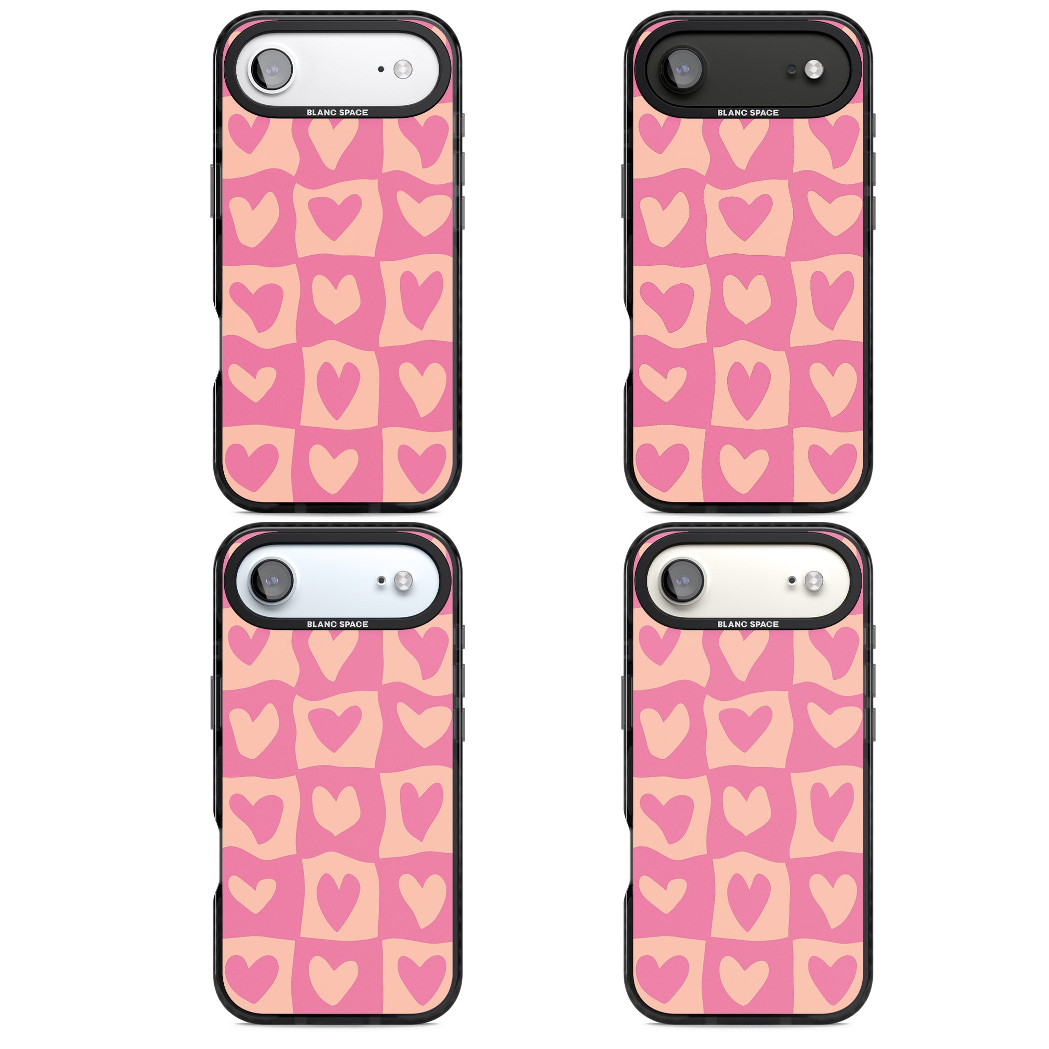 Pink Wavy Checked Hearts iPhone 17 Air Impact Black Phone Case APT Impact Protection
