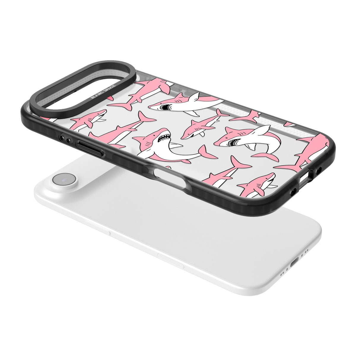 Bubblegum Sharks iPhone Air Impact Black Phone Case angled