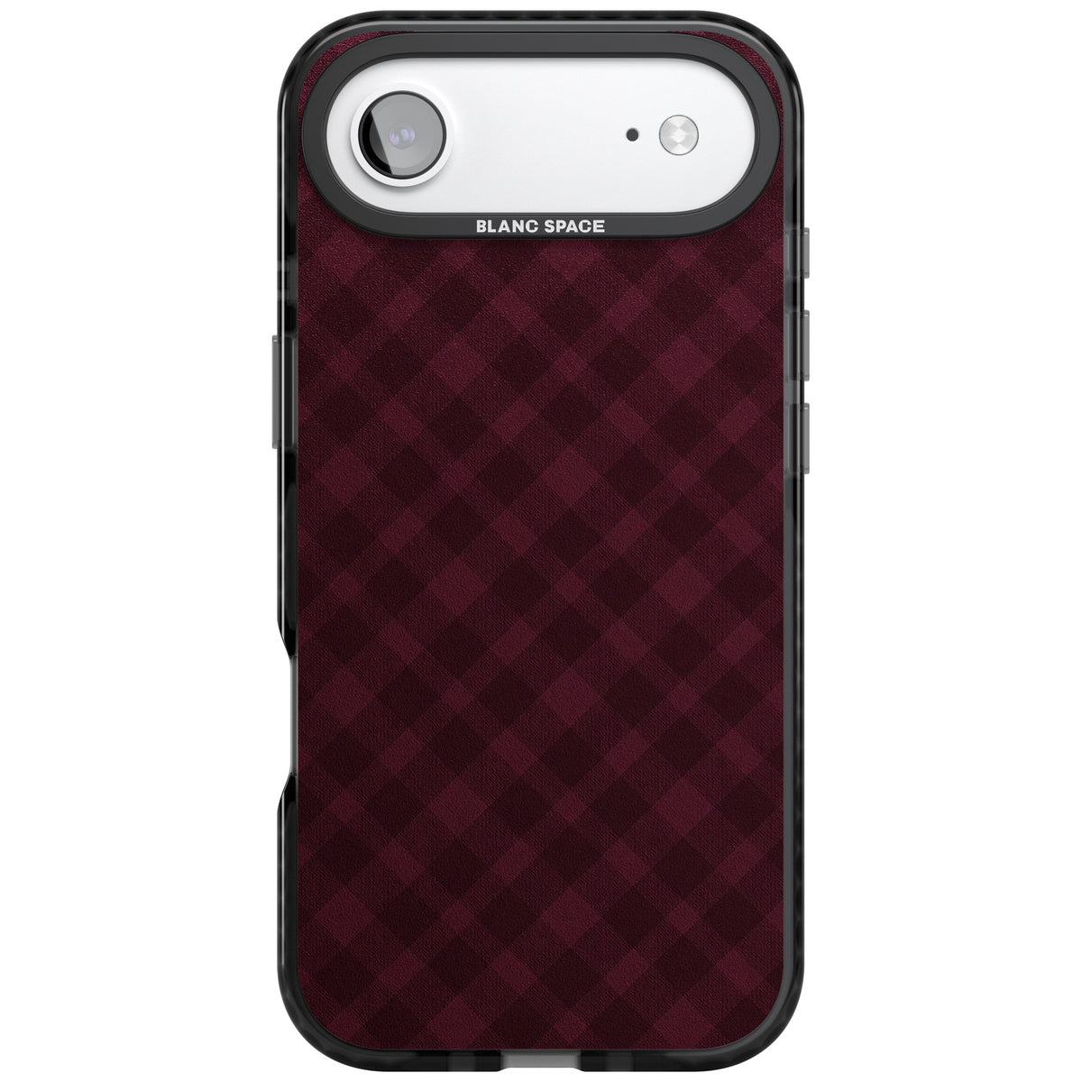 Mulled Wine preppy iPhone case featuring burgundy gingham checks, diagonal plaid lines and a soft woven texture iPhone Air / iPhone 17 Air Impact Black Phone Case front