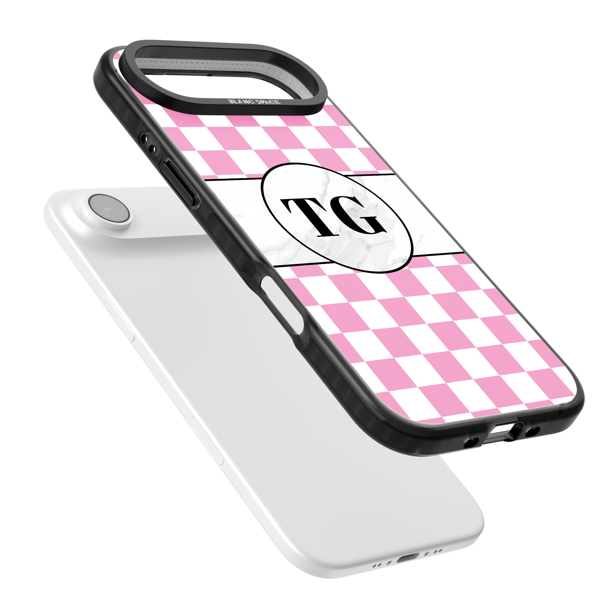 Personalised Monogrammed Pink Check iPhone 17 Air Impact Black Phone Case Colours