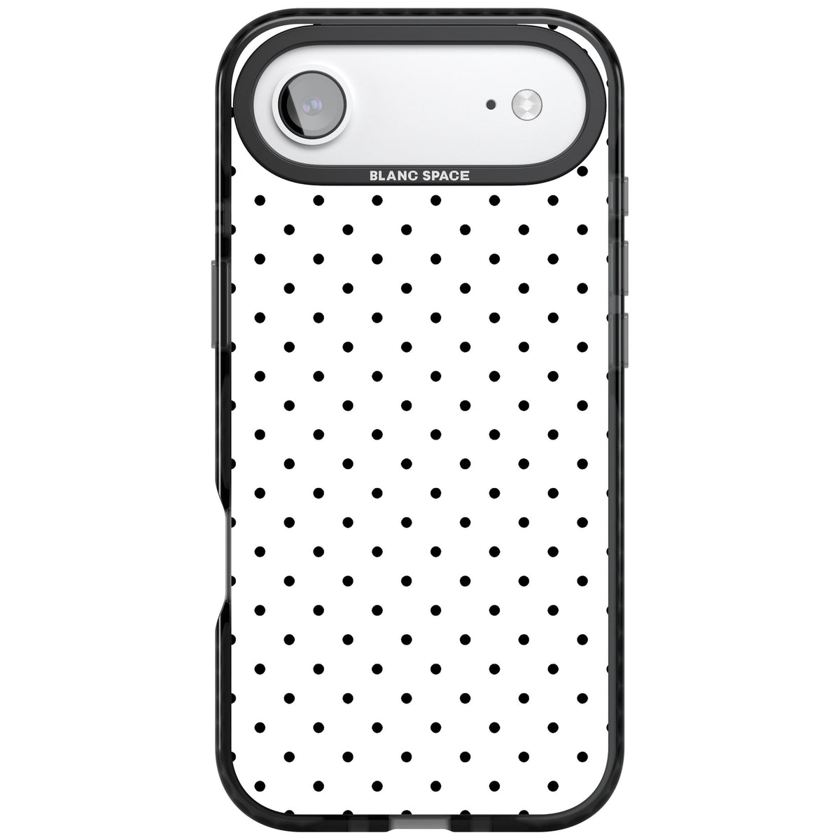 Dalmatian Dots minimal iPhone case featuring small black polka dots on a crisp white background with bold black edges iPhone Air / iPhone 17 Air Impact Black Phone Case front