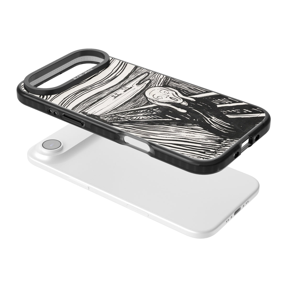 The Scream (Black & White) iPhone Air Impact Black Phone Case angled