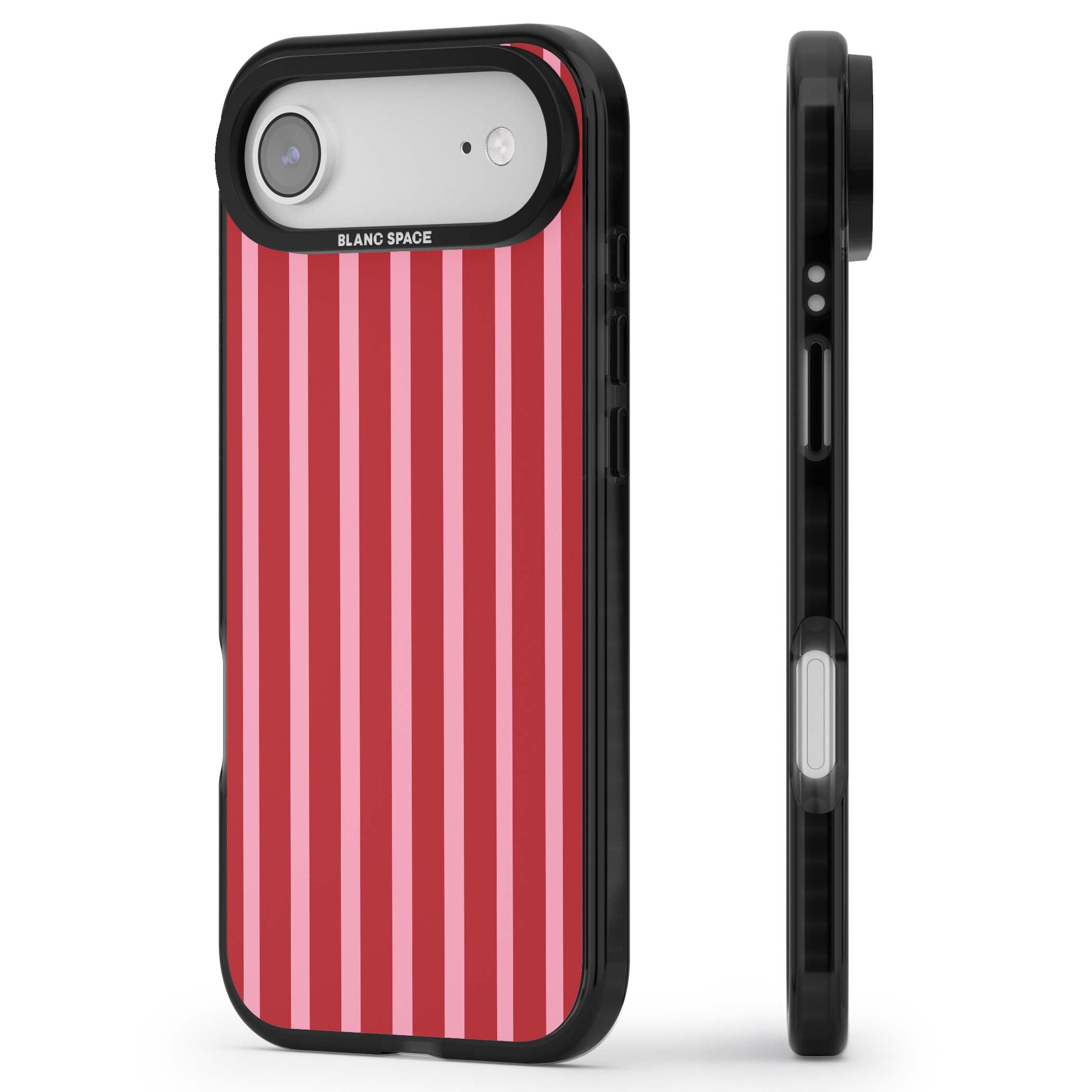 Raspberry Stripe coquette iPhone case featuring red and pink vertical stripes in a candy-inspired pattern | Clear Impact case for iPhone Air