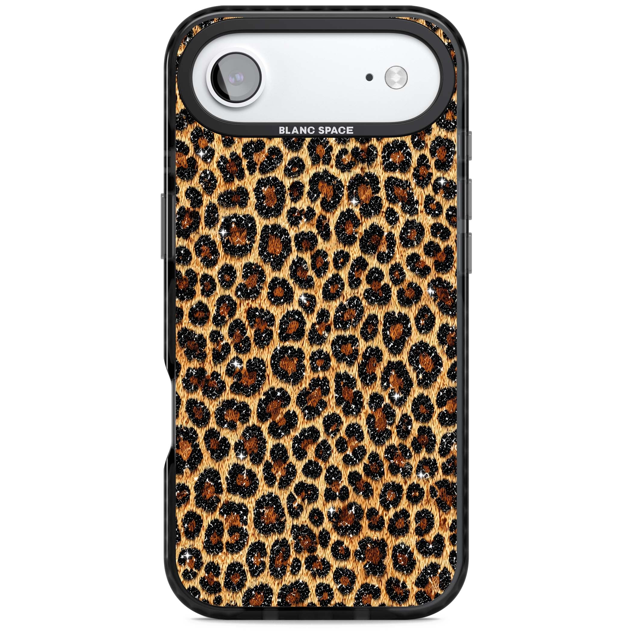 Diamond Leopard leopard print iPhone case featuring golden tan fur, black rosette spots and subtle glitter sparkle | Clear Impact case for iPhone Air