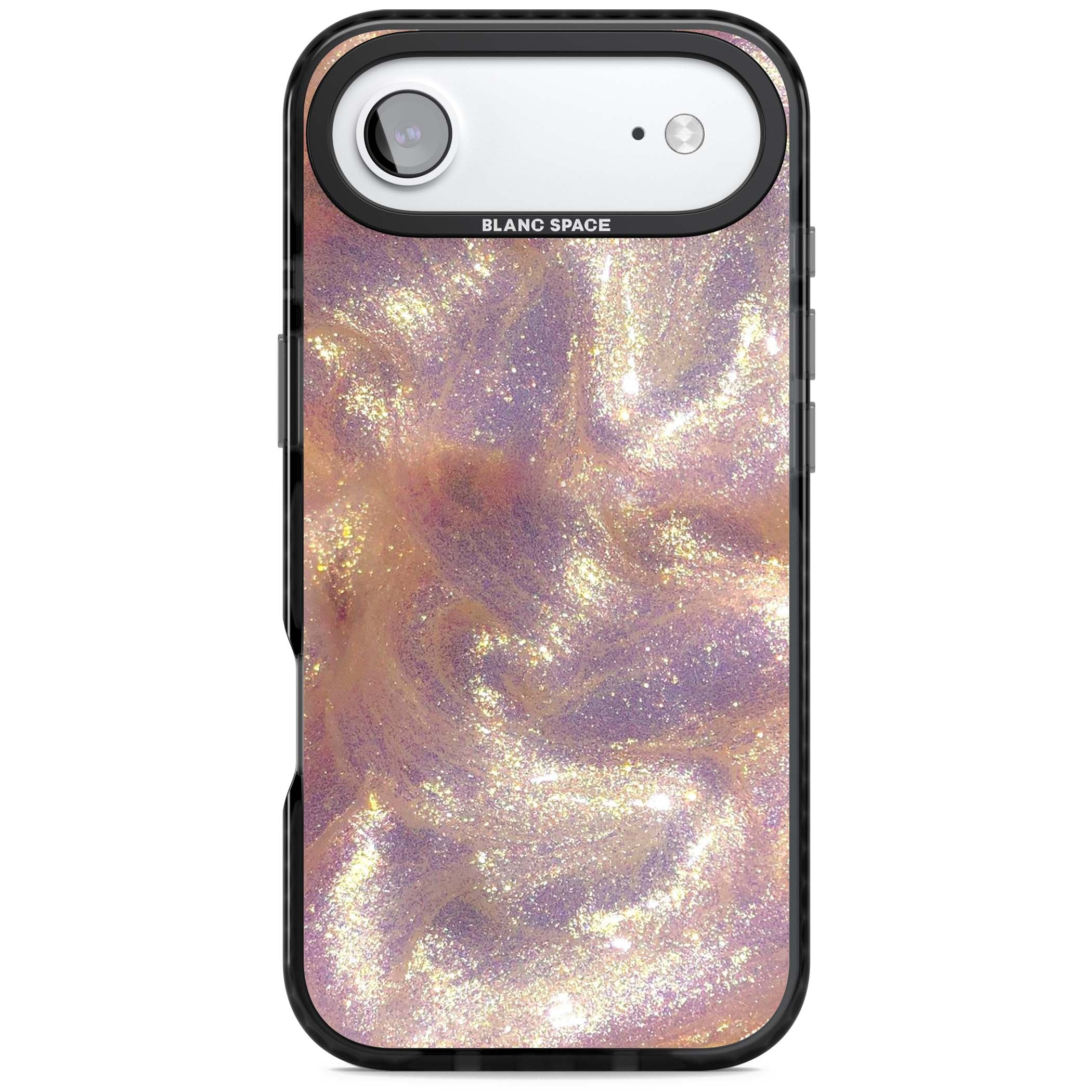 Shimmer marble iPhone case featuring rose gold glitter swirls, lilac shimmer and iridescent pearl finish | Clear Impact case for iPhone Air