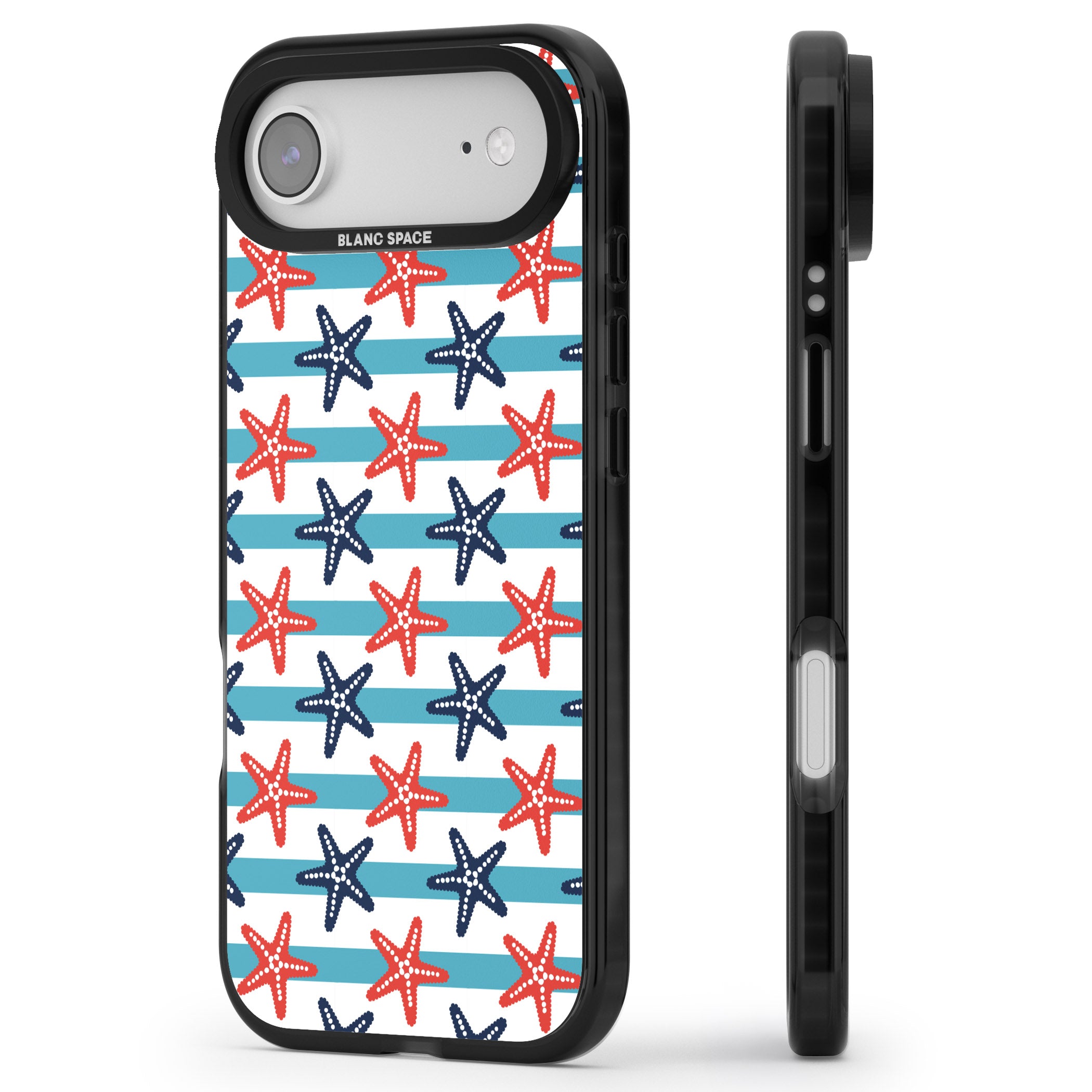 Nautical Starfish Stripe iPhone 17 Air Impact Black Phone Case Side Profile