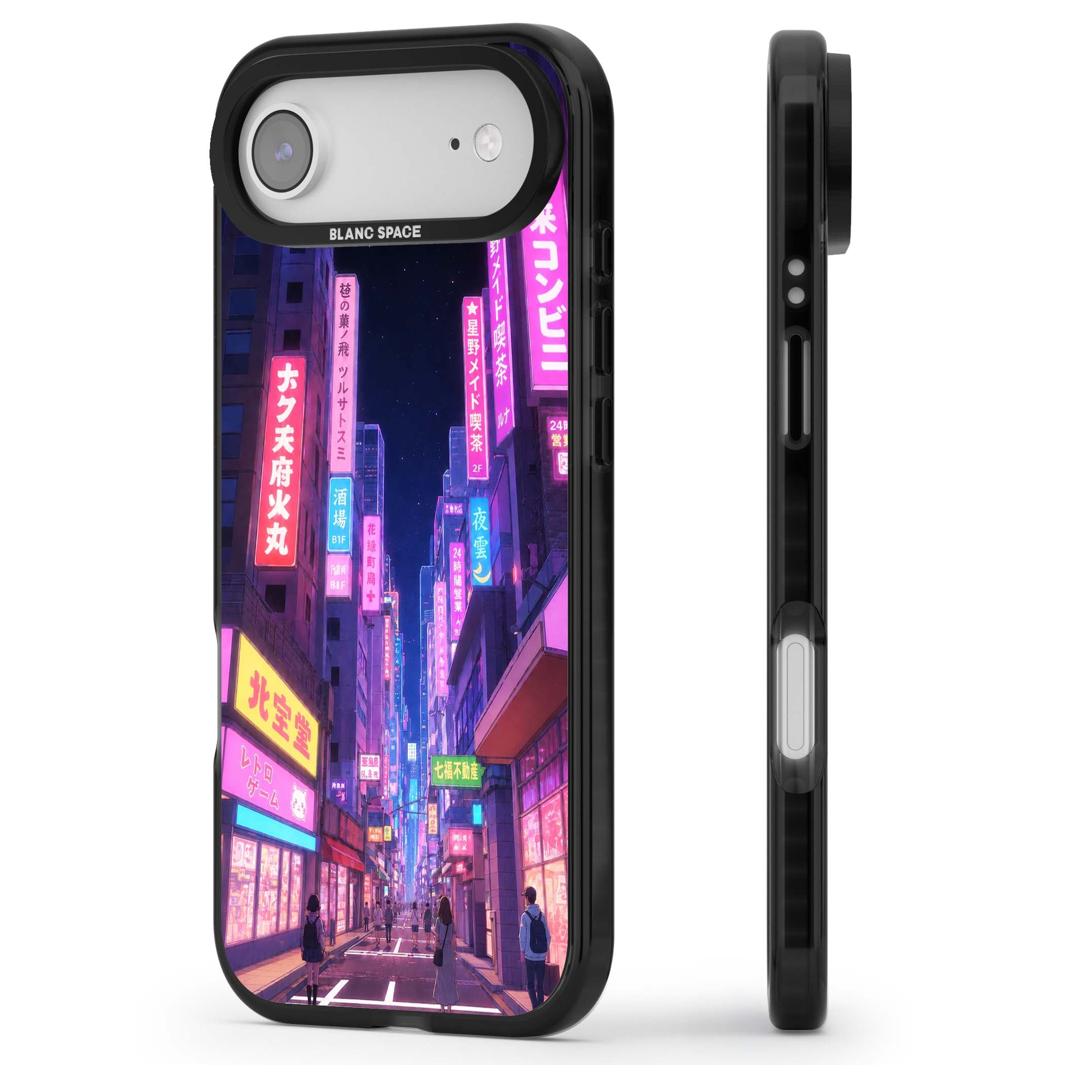 Shibuya At Night Japanese neon city iPhone case featuring glowing kanji signs, pink storefronts and a Tokyo street at n | Clear Impact case for iPhone Air