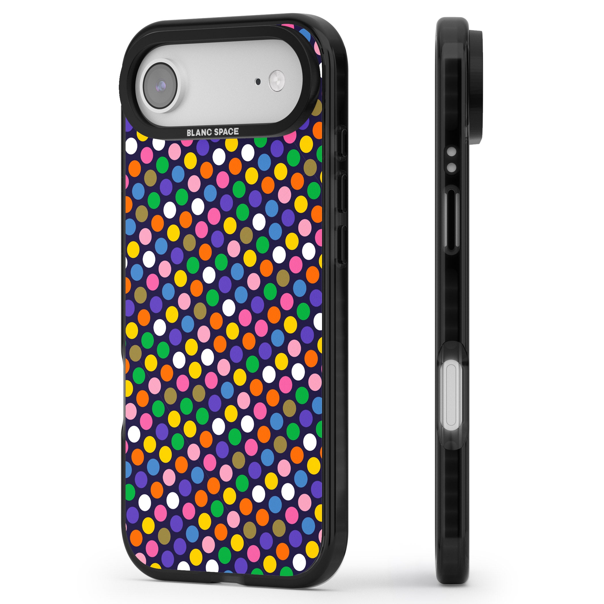 Multicolour Polka Dot Fiesta (Purple) iPhone 17 Air Impact Black Phone Case Side Profile