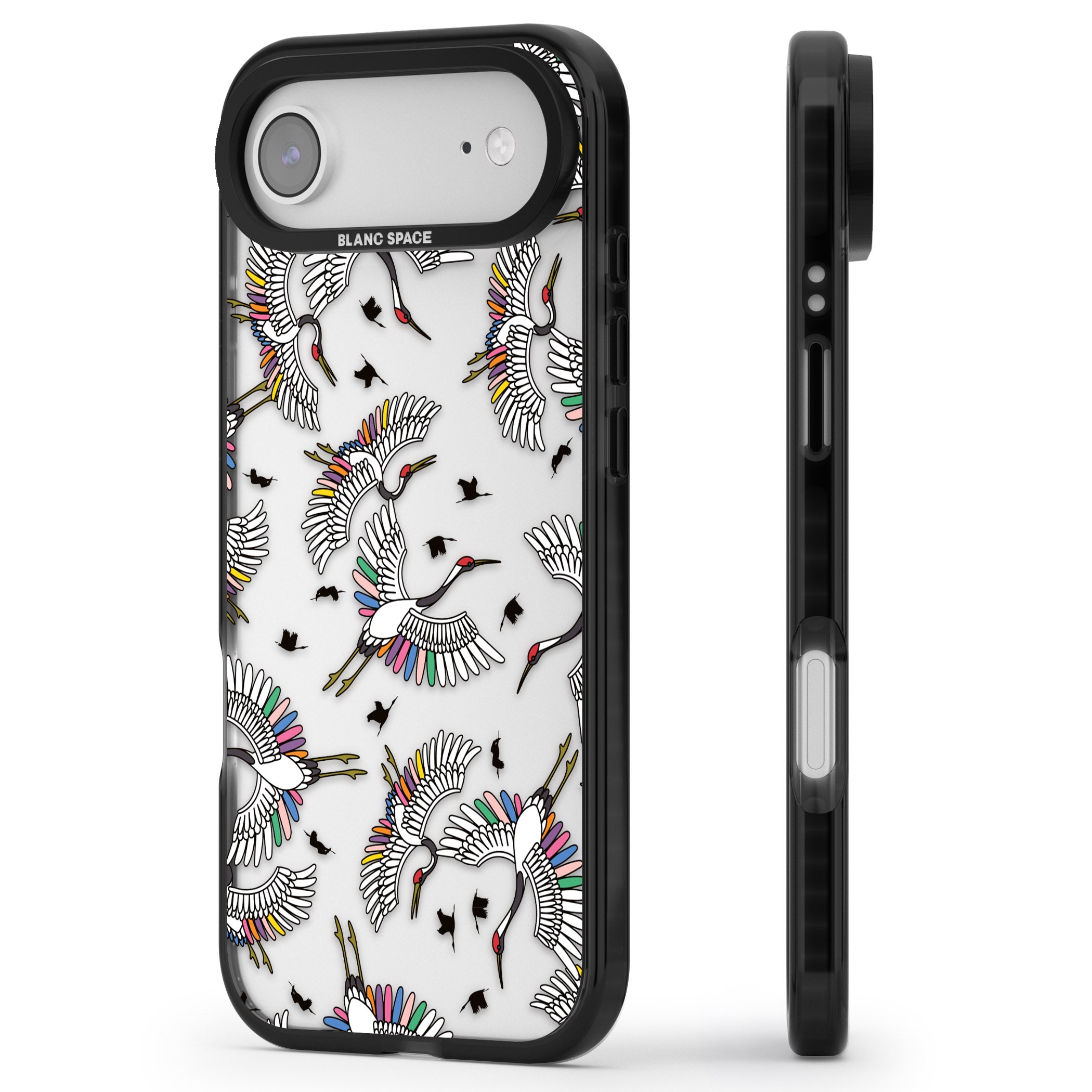 Colourful Crane Pattern iPhone 17 Air Impact Black Phone Case Side Profile