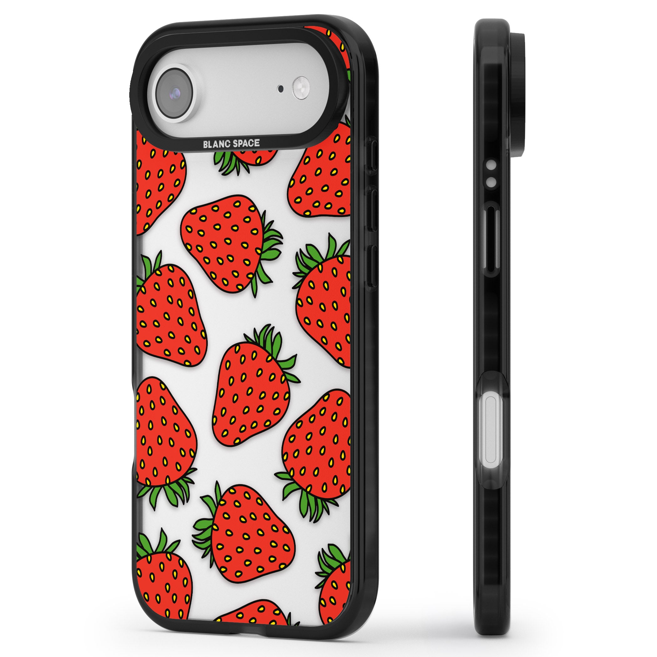 Strawberry Pattern iPhone 17 Air Impact Black Phone Case Side Profile