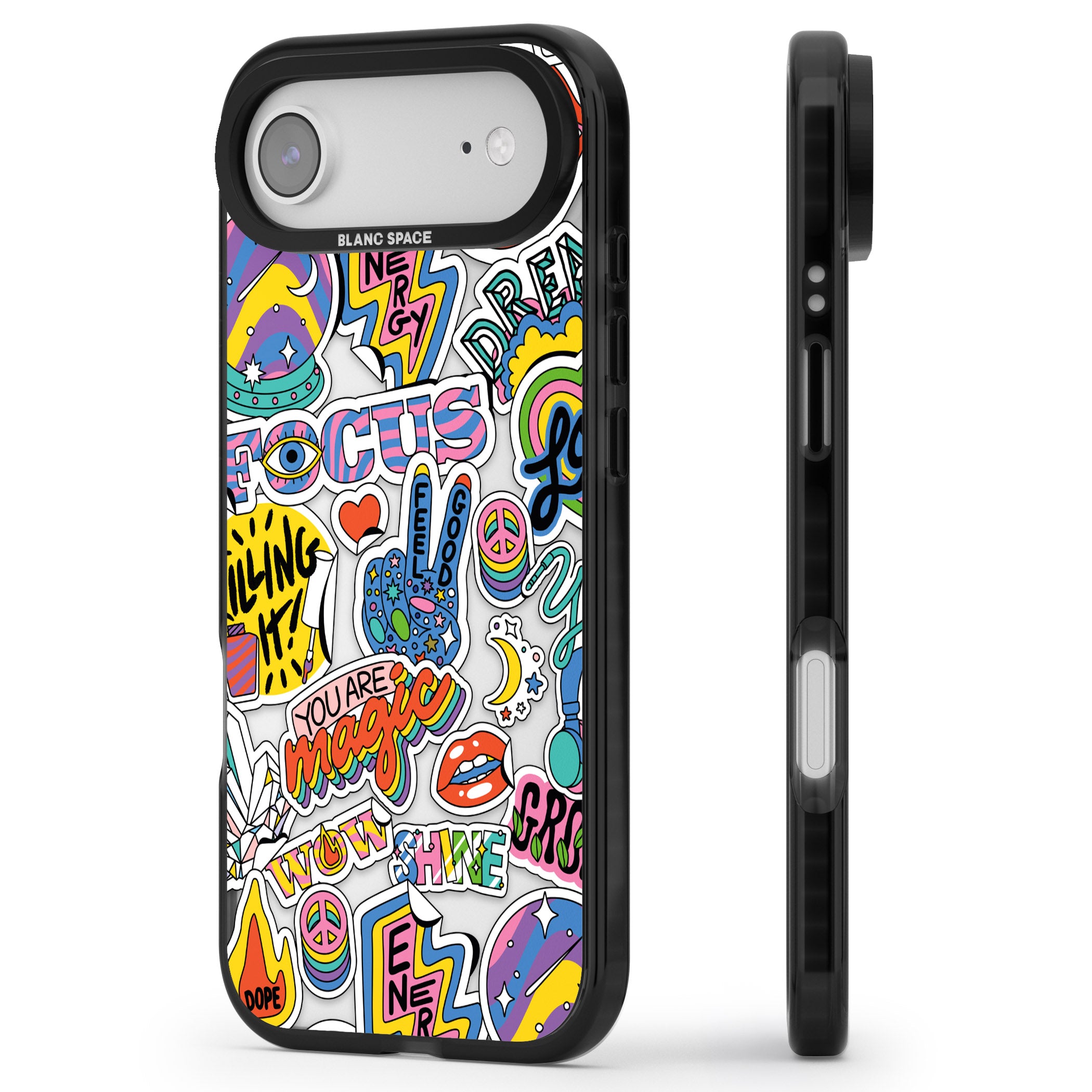 Magic Sticker Collage iPhone 17 Air Impact Black Phone Case Side Profile