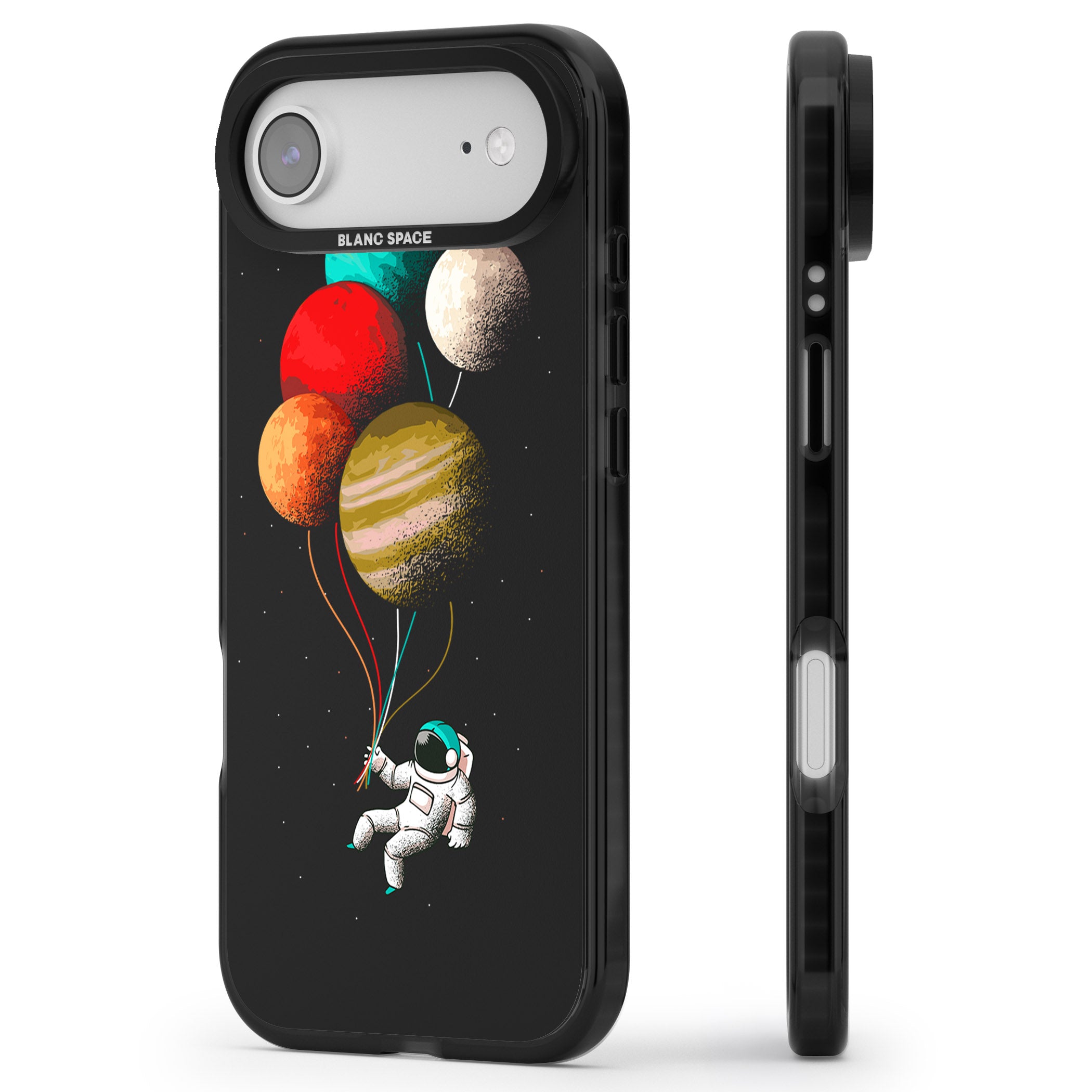 Astronaut Balloon Planets iPhone 17 Air Impact Black Phone Case Side Profile