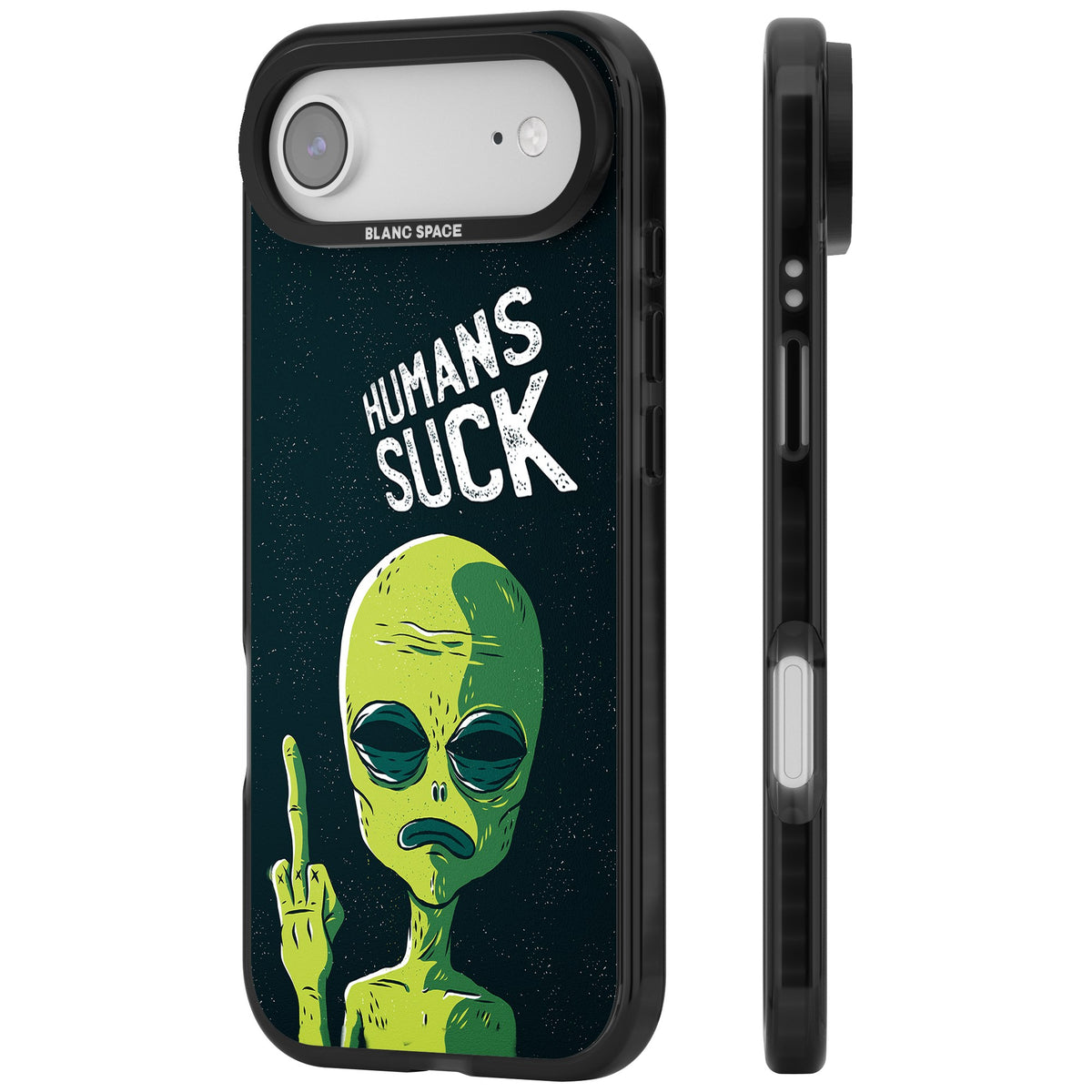 Humans Suck Alien iPhone Air Impact Black Phone Case side