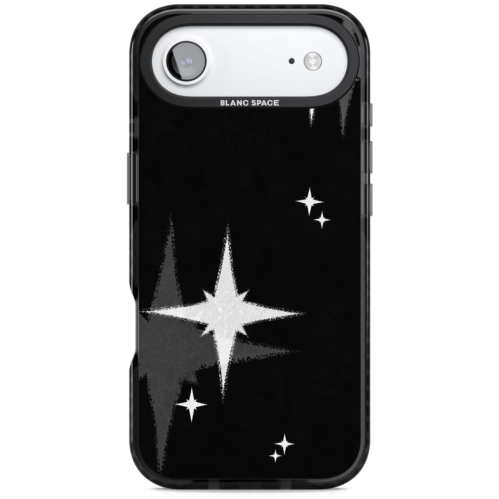 Black Sparkle celestial iPhone case featuring white sparkle stars on a black night sky background | Clear Impact case for iPhone Air