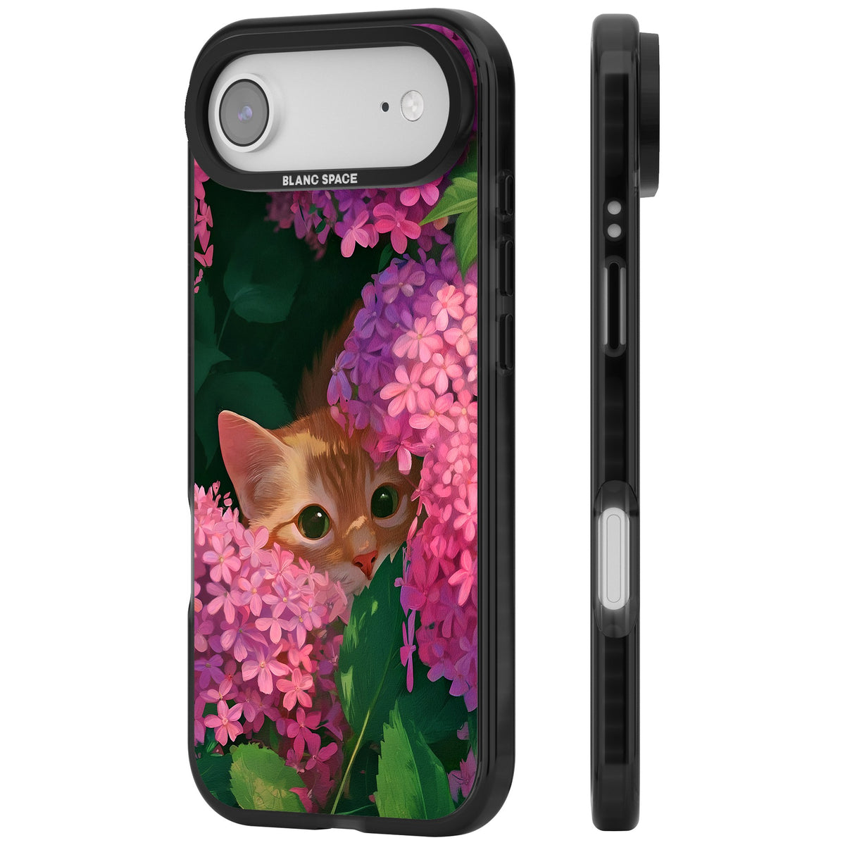 Cat In Pink Flowers iPhone Air Impact Black Phone Case side
