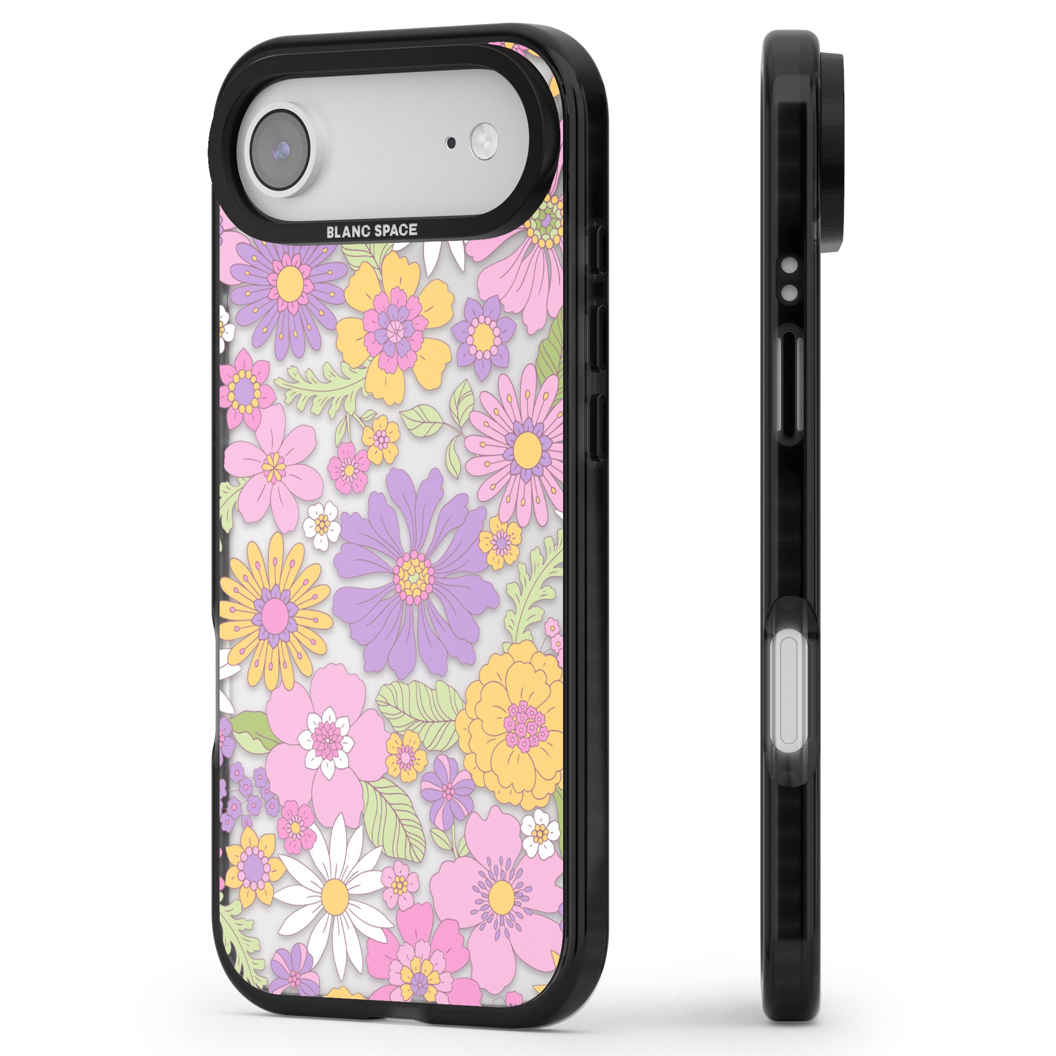 Soft Flower Mix iPhone 17 Air Impact Black Phone Case Side Profile
