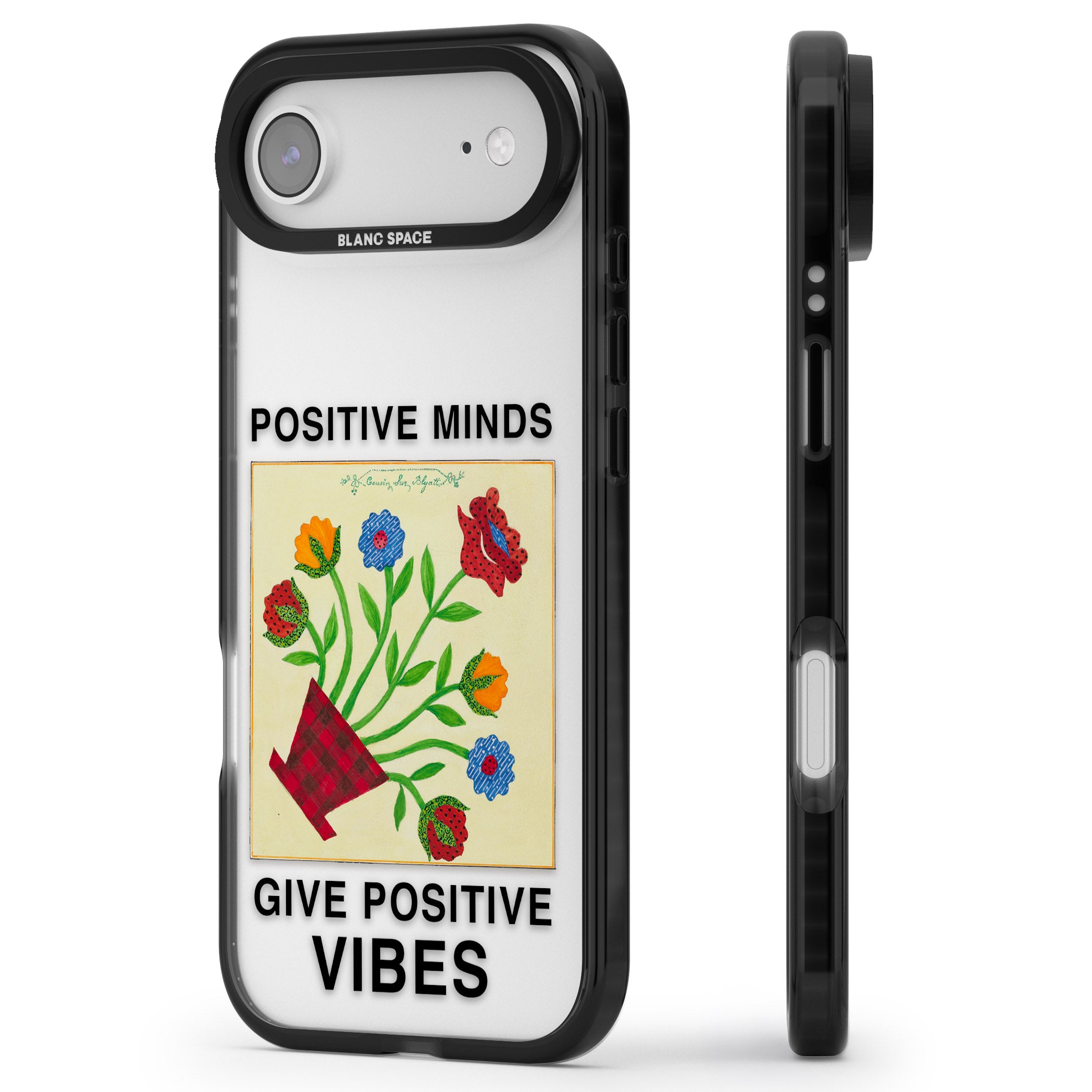 Positive Minds Give Positive Vibes iPhone 17 Air Impact Black Phone Case Side Profile