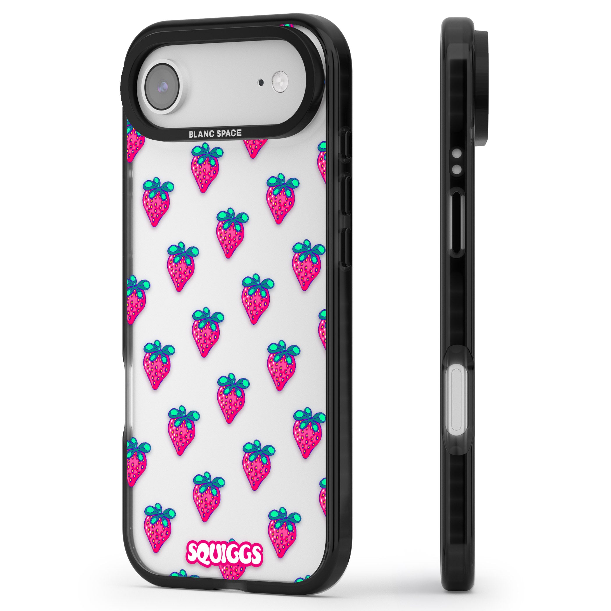 Strawberry Patch iPhone 17 Air Impact Black Phone Case Side Profile