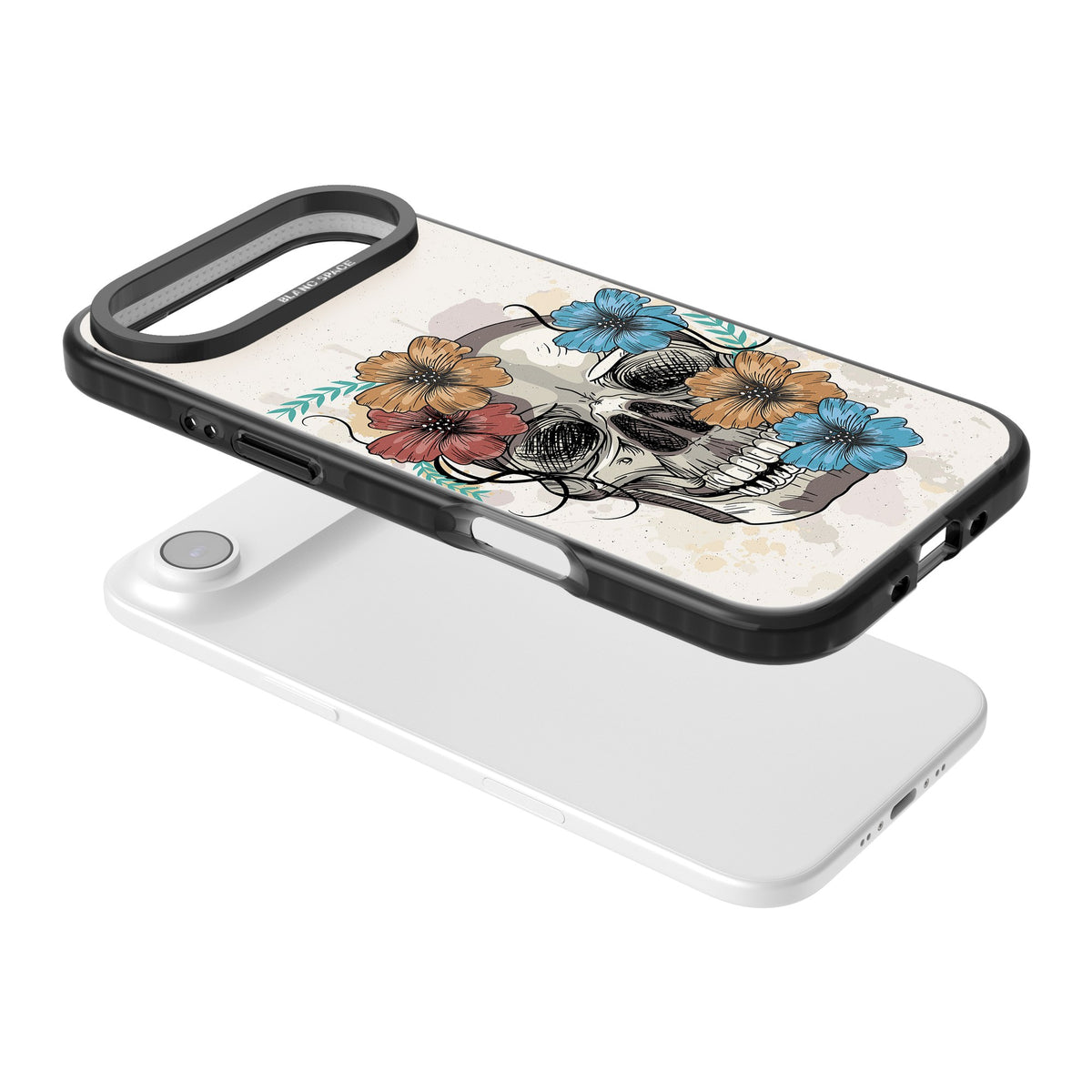 Sugar Skull Floral iPhone Air Impact Black Phone Case angled