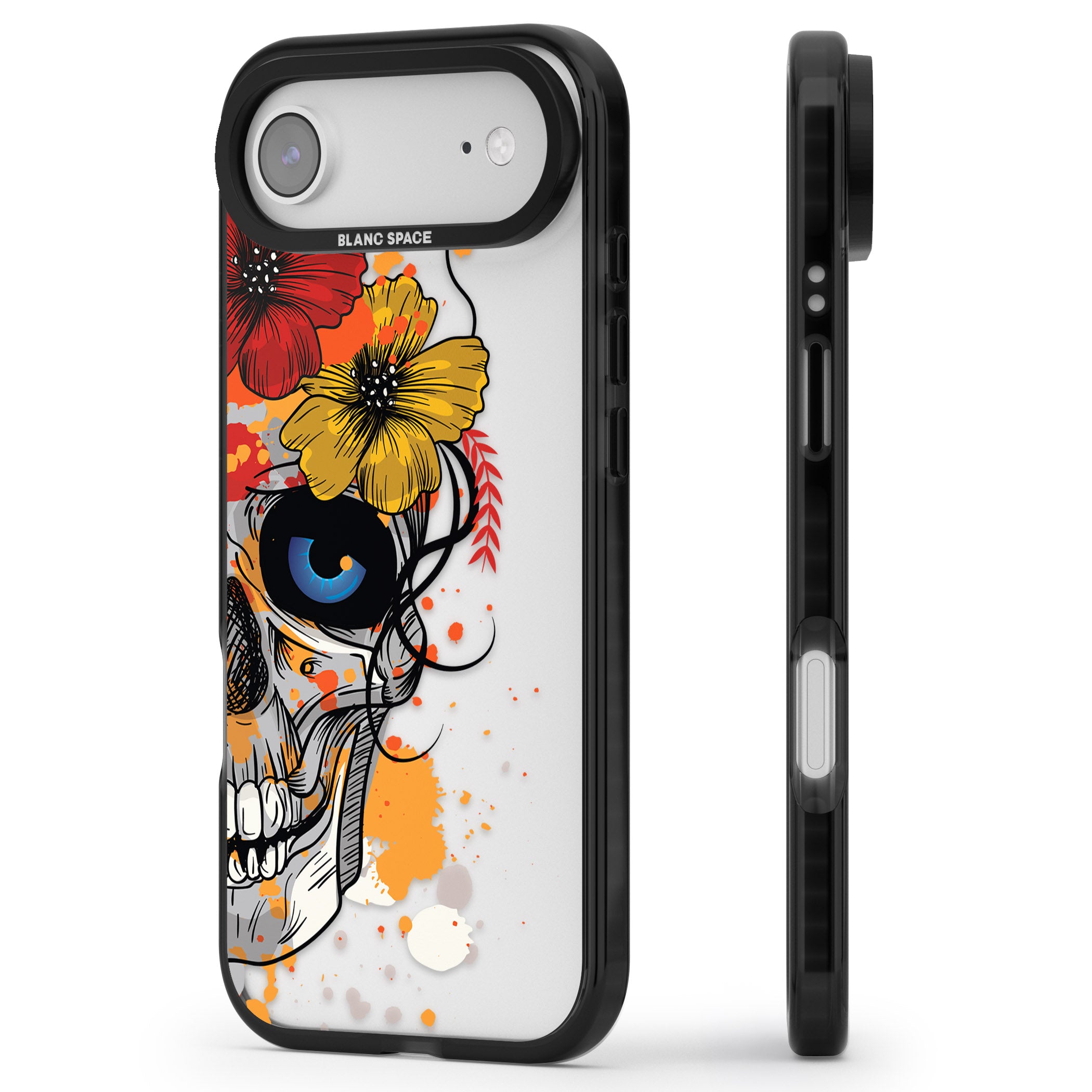 Sugar Skull Flowers iPhone 17 Air Impact Black Phone Case Side Profile