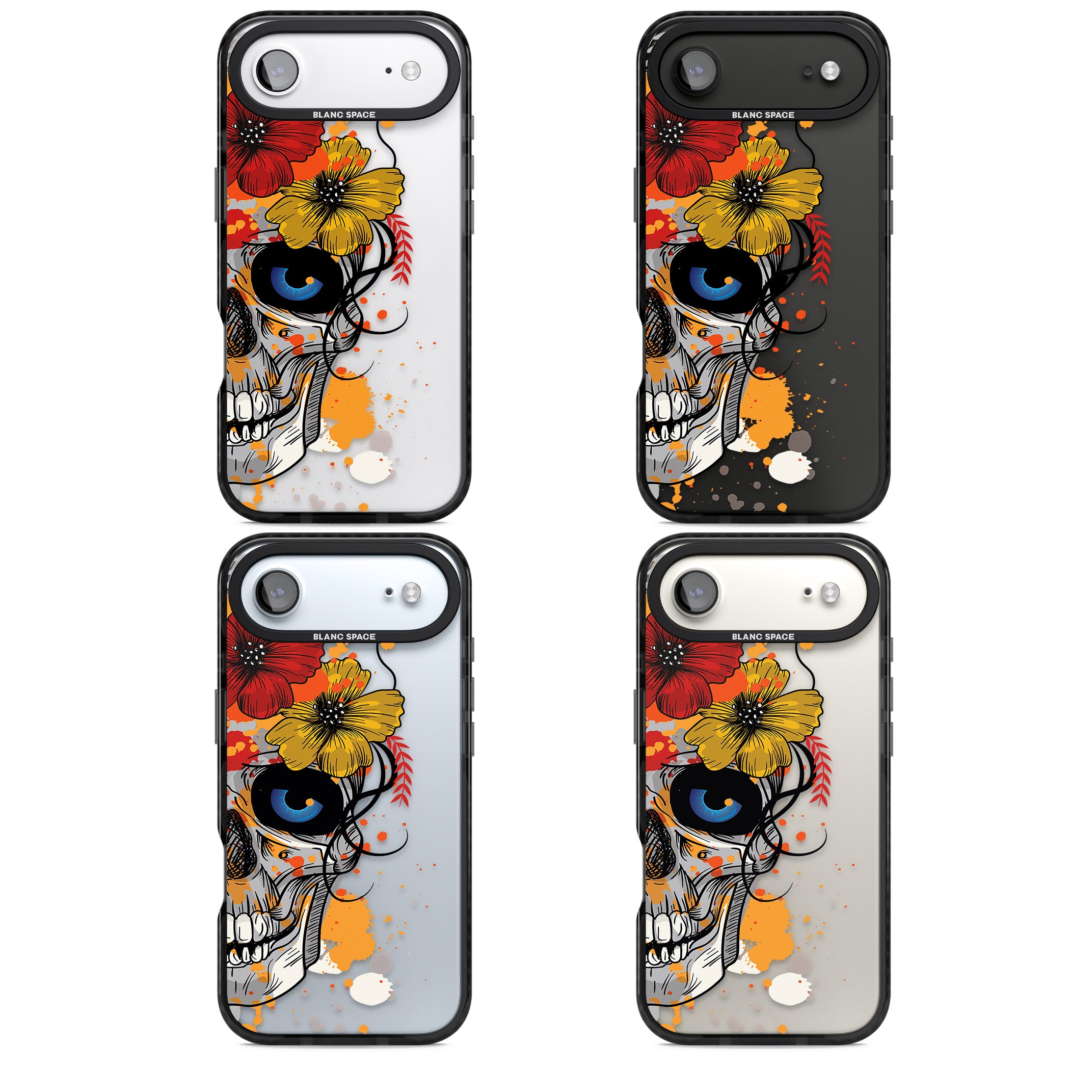 Sugar Skull Flowers iPhone 17 Air Impact Black Phone Case APT Impact Protection