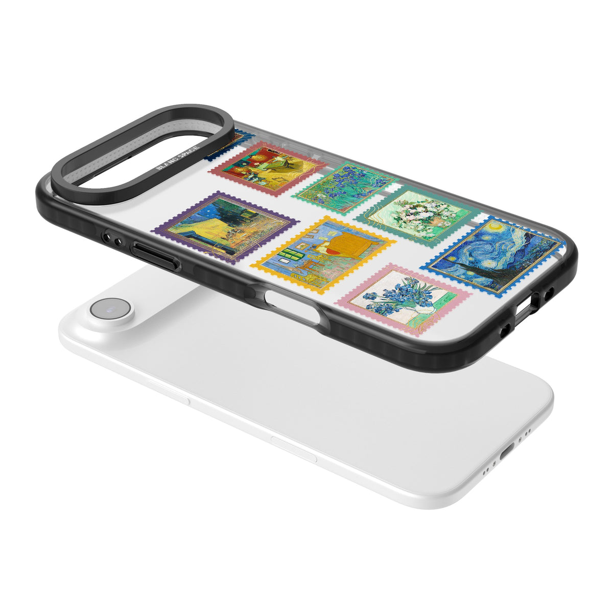 Coloured Vintage Art Stamps iPhone Air Impact Black Phone Case angled