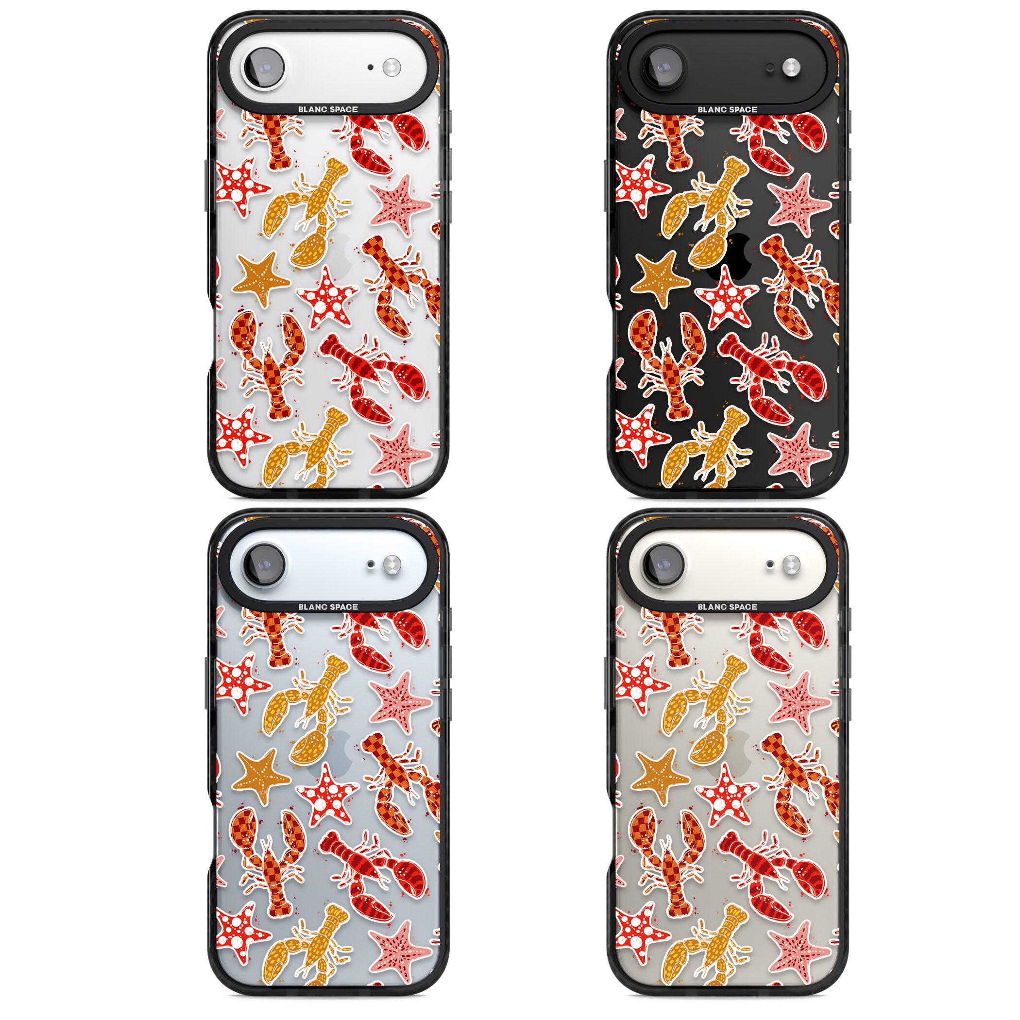 Lobster & Starfish Coastal Pattern iPhone 17 Air Impact Black Phone Case APT Impact Protection
