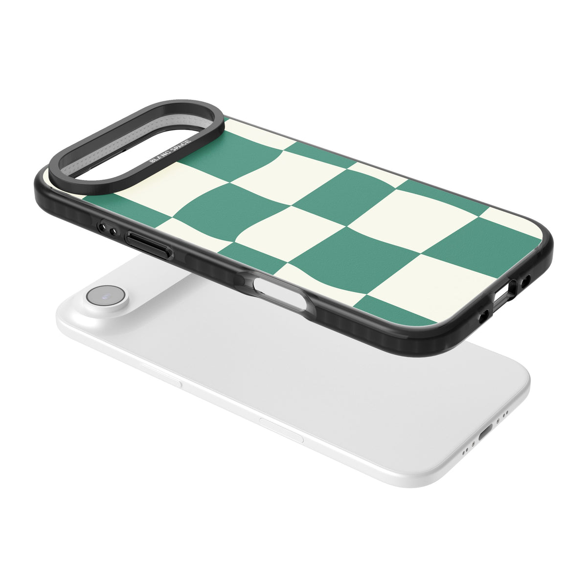 Matcha Wavy Check iPhone Air Impact Black Phone Case angled