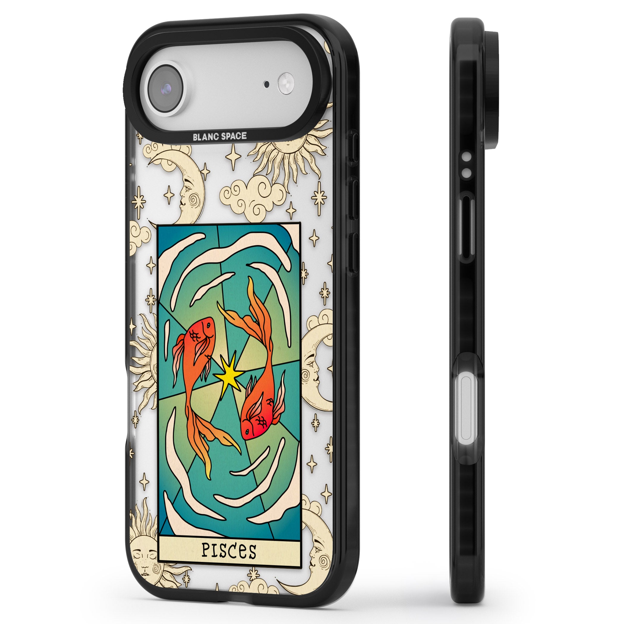 Celestial Zodiac Pisces iPhone 17 Air Impact Black Phone Case Side Profile