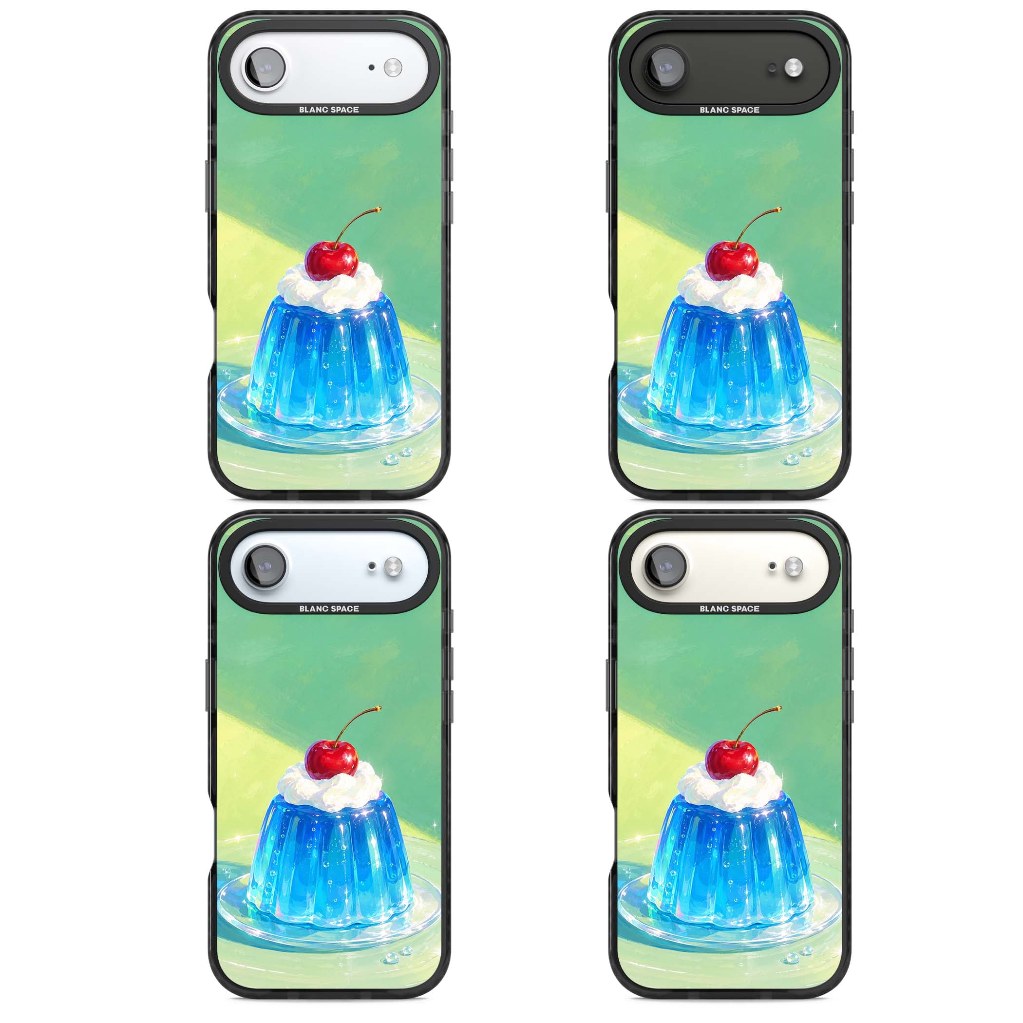 Cherry Jelly kawaii dessert iPhone case featuring blue jelly pudding, whipped cream and a red cherry | Clear Impact case for iPhone Air