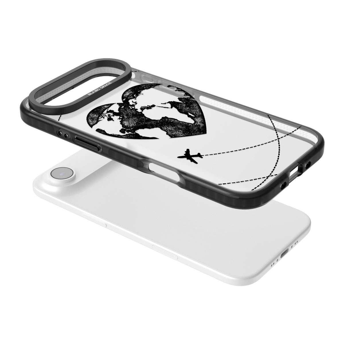 Globe Heart iPhone Air Impact Black Phone Case angled