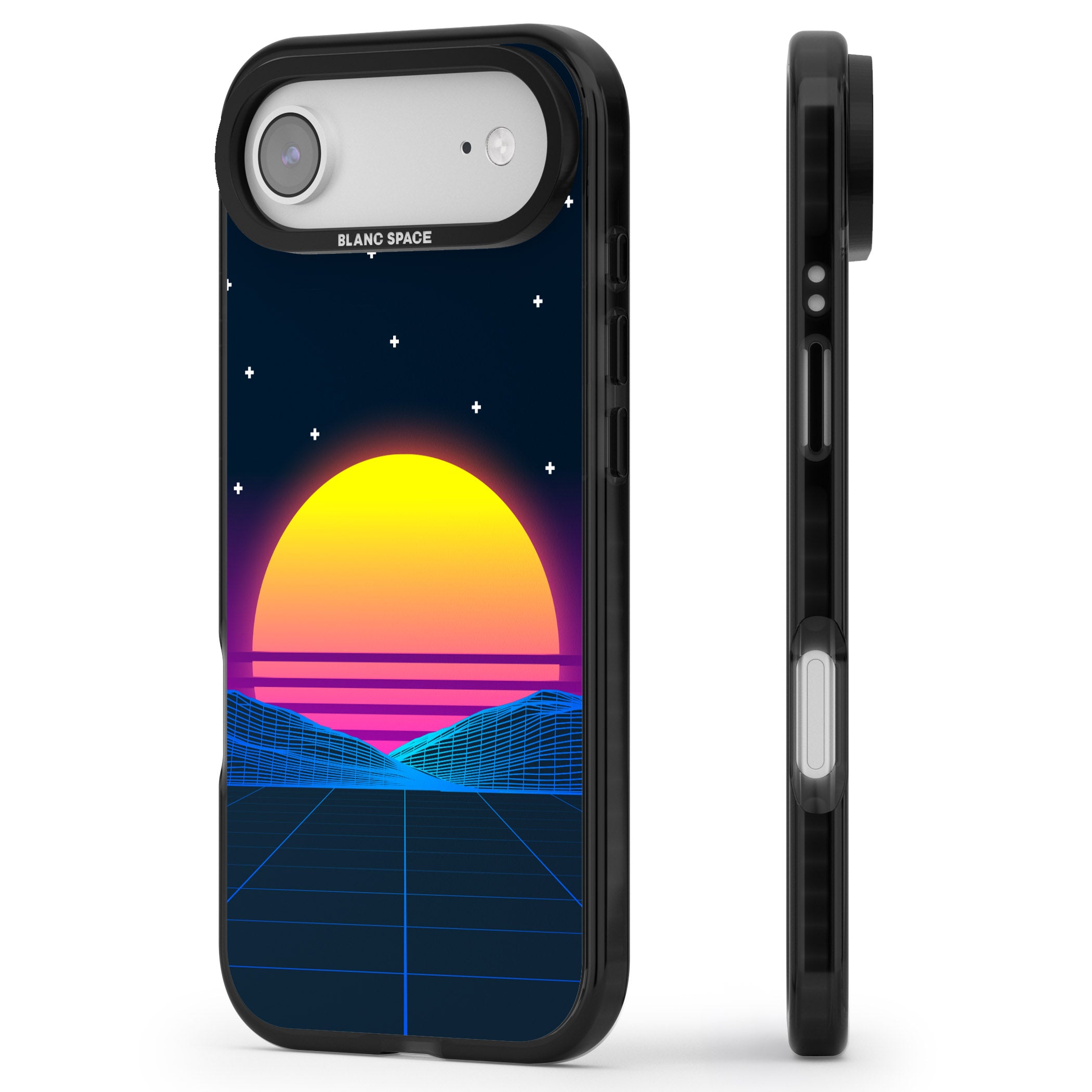 Retro Sunset Vaporwave iPhone 17 Air Impact Black Phone Case Side Profile