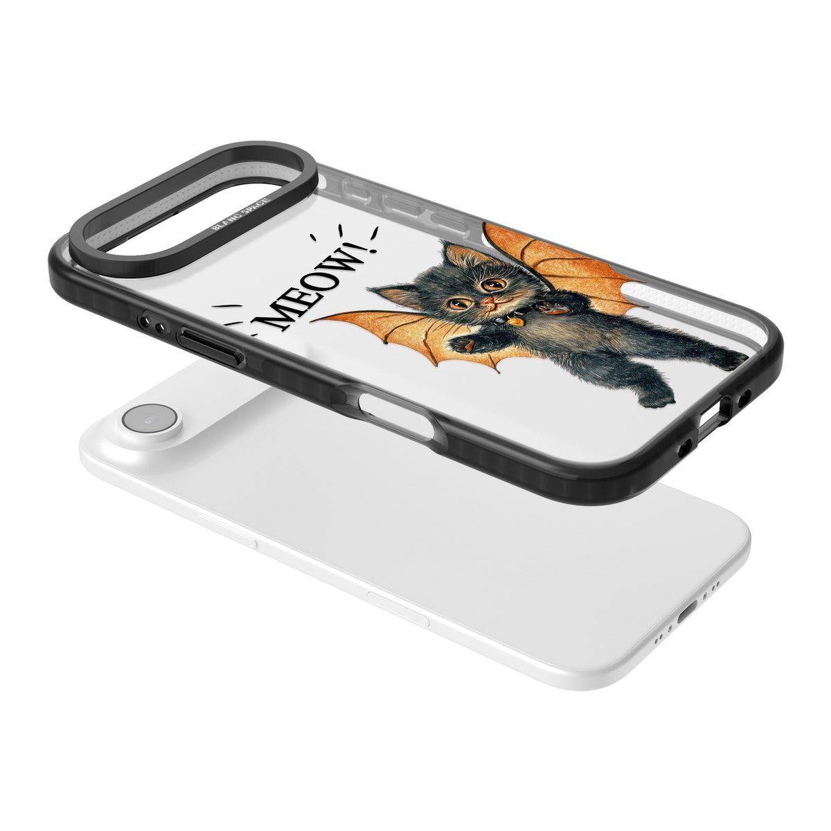Meow iPhone Air Impact Black Phone Case angled