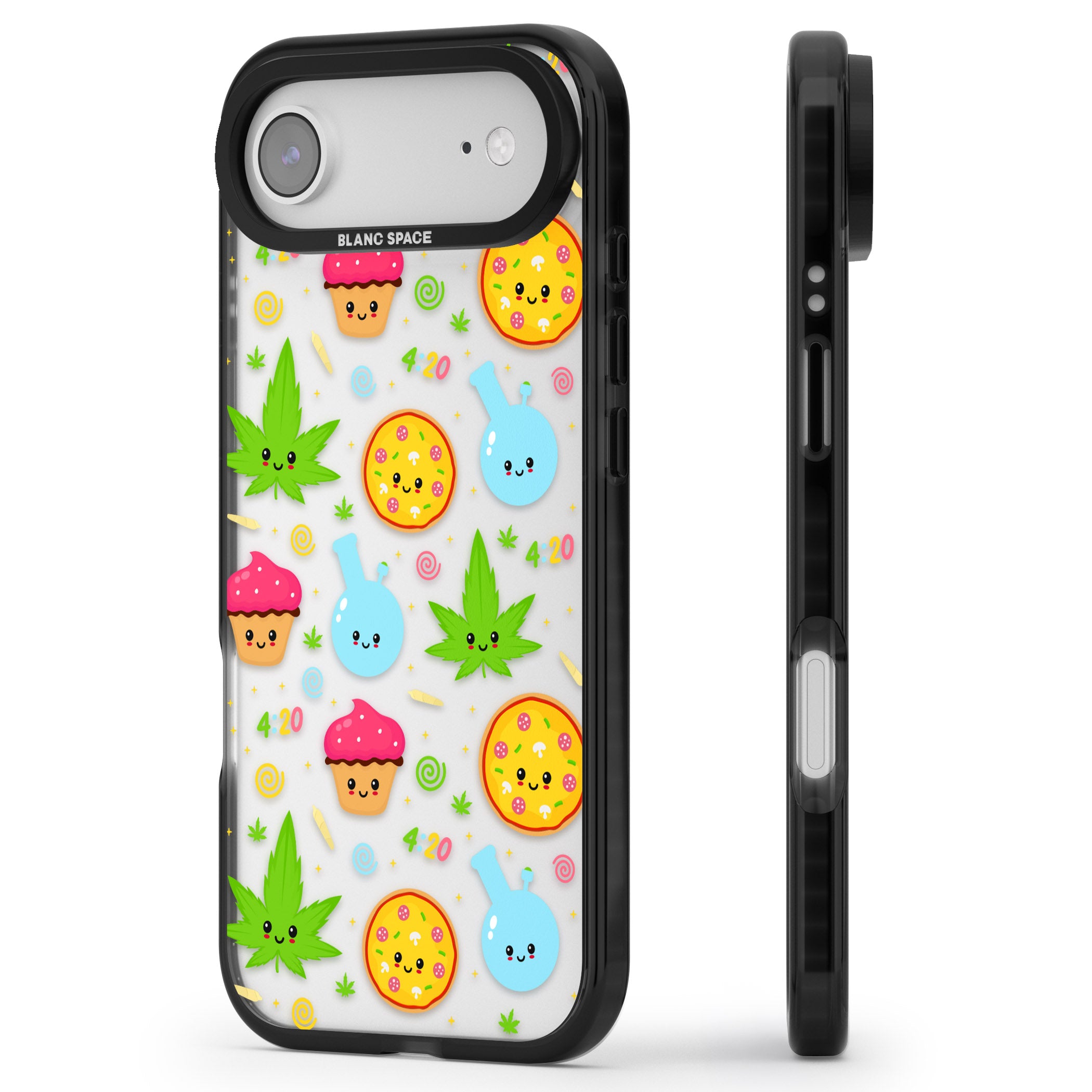 Kawaii Weed Pattern iPhone 17 Air Impact Black Phone Case Side Profile