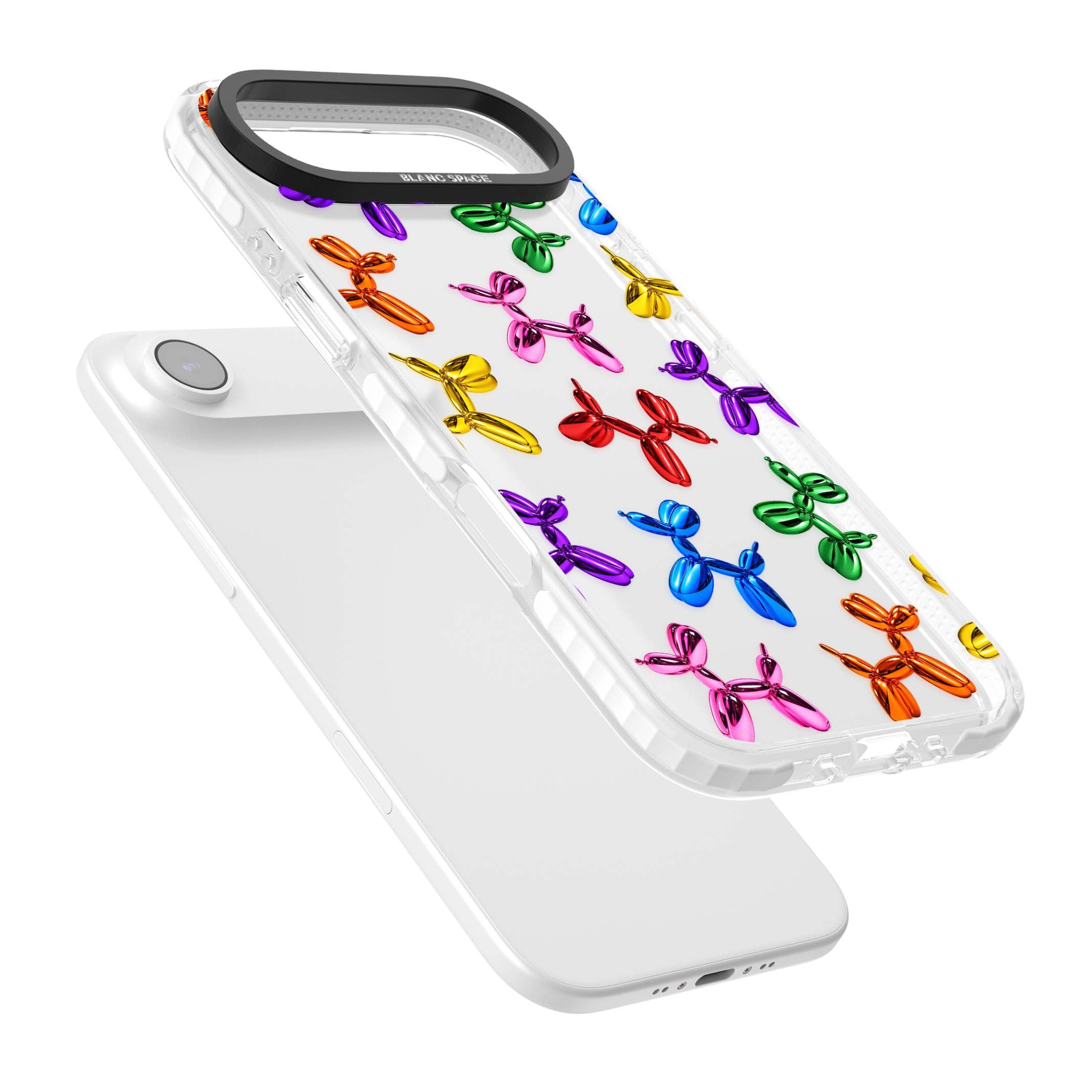 Balloon Dogs pop art iPhone case featuring rainbow chrome balloon dogs in Jeff Koons style | Black Impact case for iPhone Air