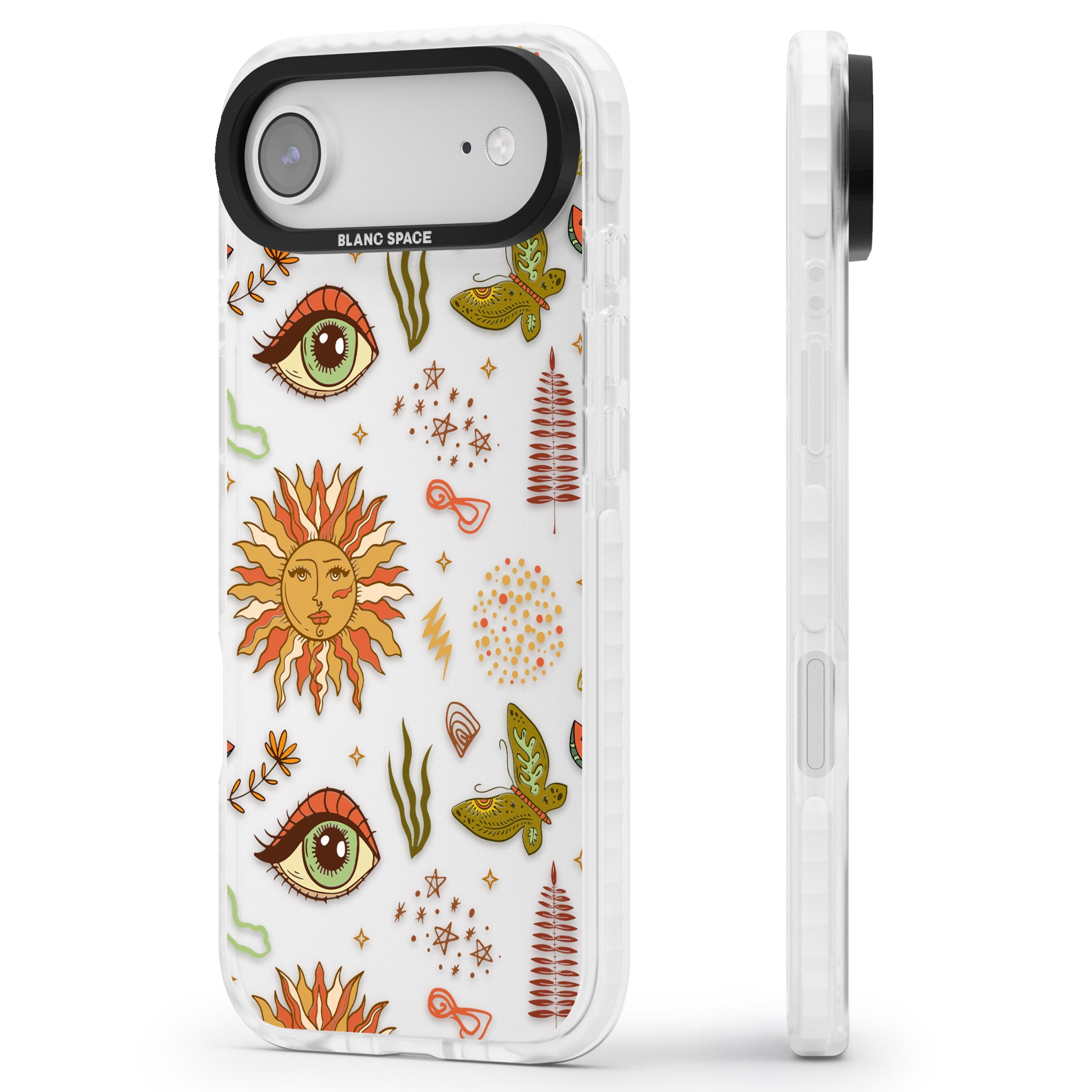 Boho Celestial Sun & Eye Pattern iPhone 17 Air Impact Clear Phone Case Side Profile