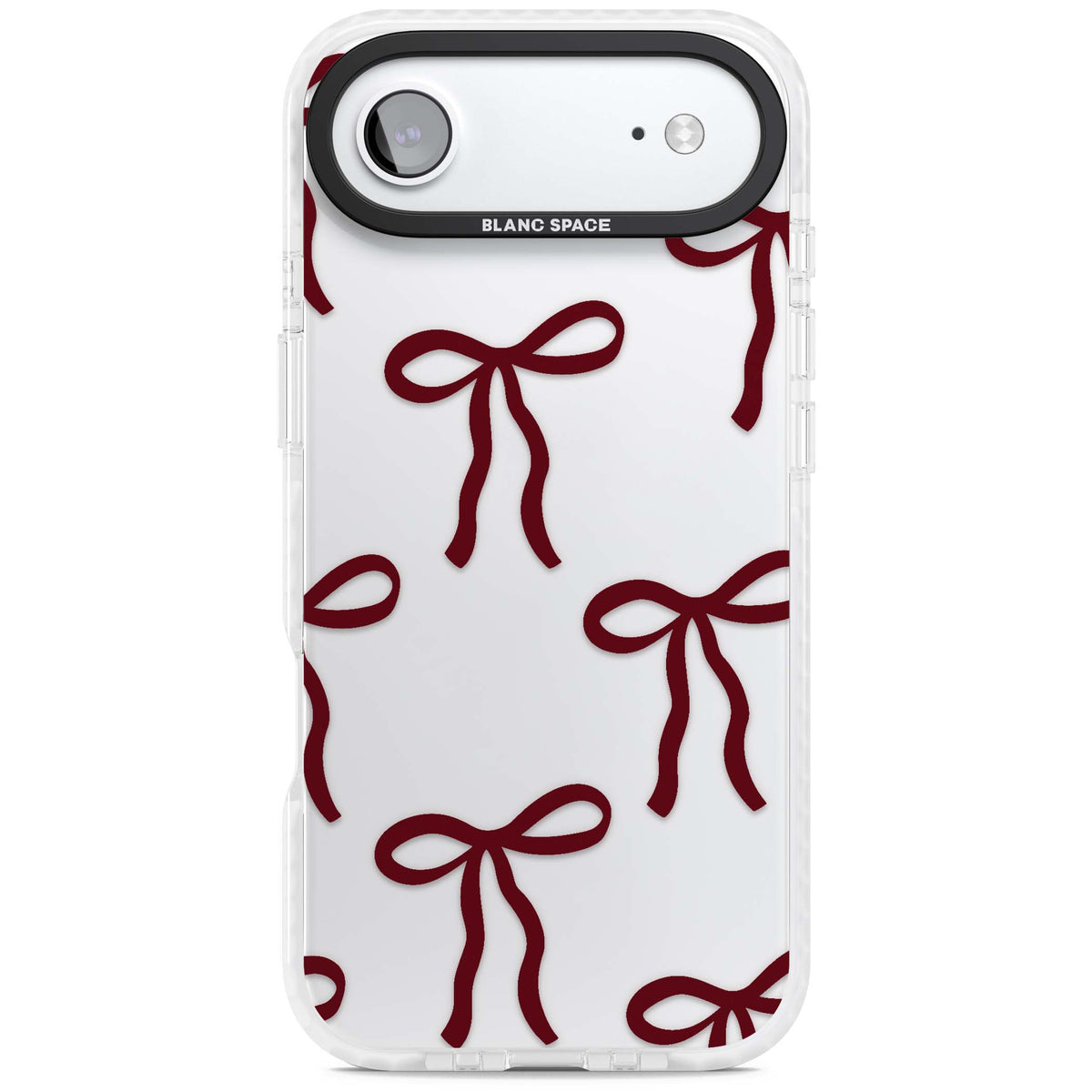 Burgundy Bows coquette iPhone case featuring hand-drawn burgundy red bows on a clear background | Black Impact case for iPhone Air