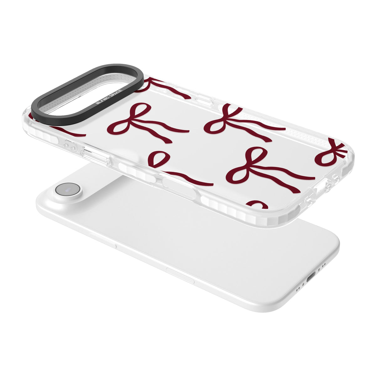 Burgundy Bows iPhone Air Impact Clear Phone Case angled