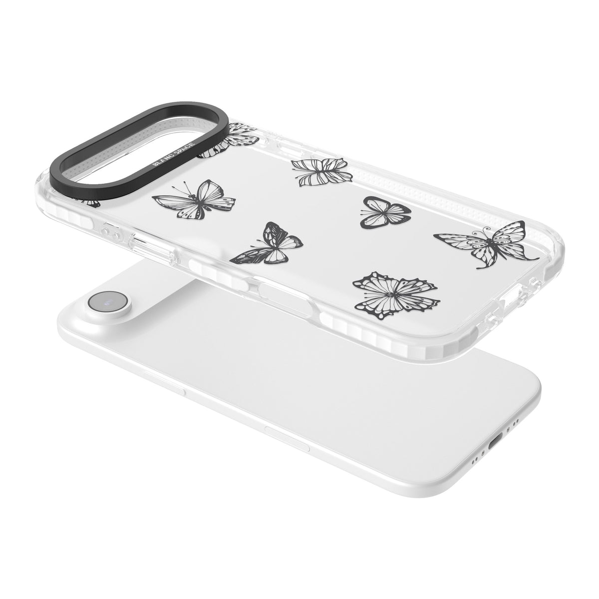 Grey Butterfly Line Pattern iPhone Air Impact Clear Phone Case angled